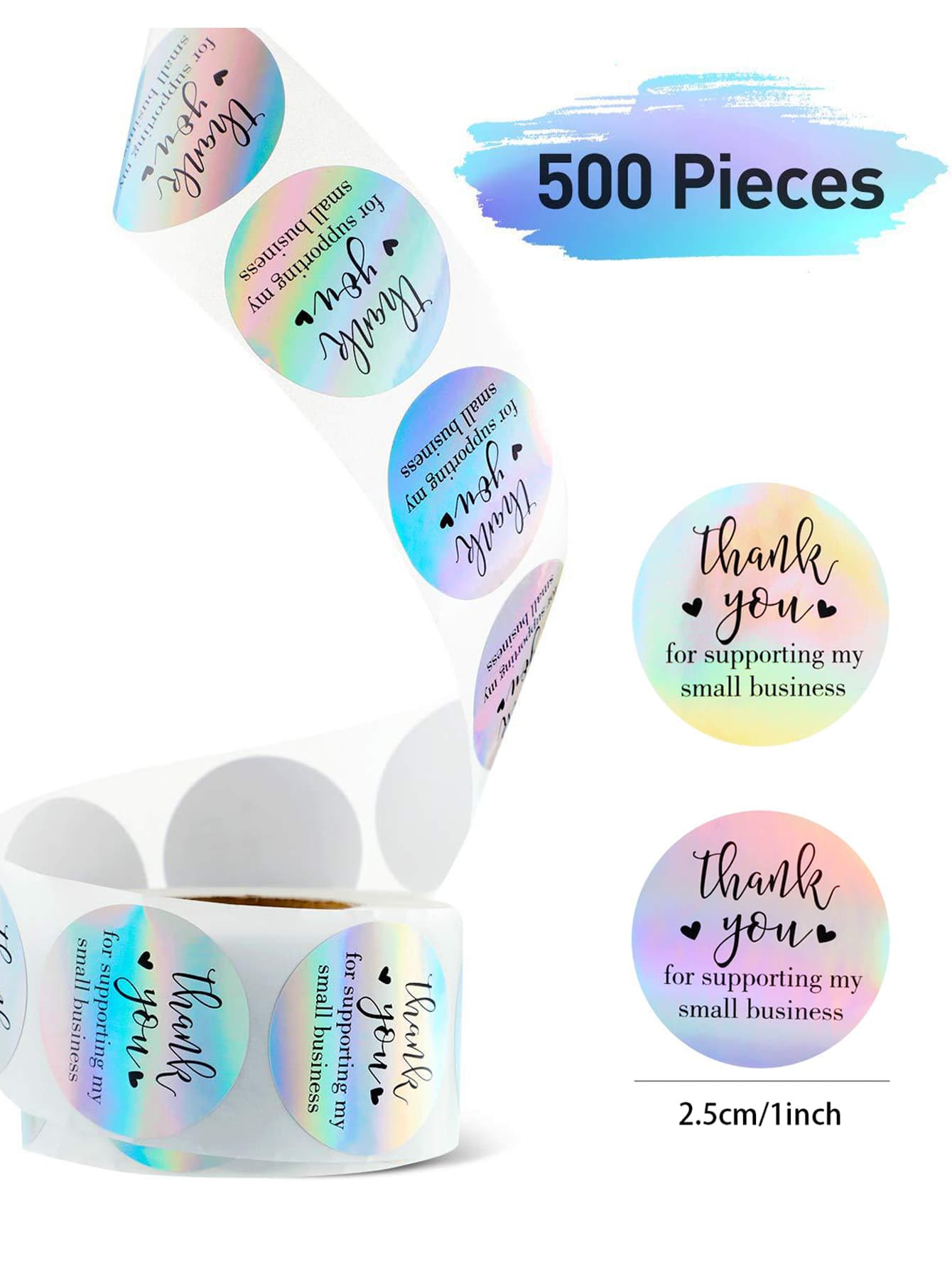 500 Pieces 1.0'' Thank You for Supporting My Small Business Stickers Roll Stickers Adhesive Holographic Stickers Rainbow Stickers for Business Online Retailers Boutiques Shops
