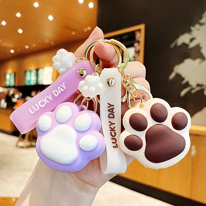 Cartoon Paw Charm Keychain, Dog Lover Keychain, Backpack accessories cute tassel keychain