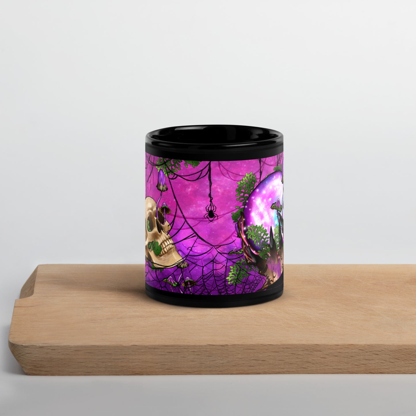 Witch Hand Mug, Happy Halloween, Halloween Mug, Crystal Ball, Skull Mug, Western Mug Black Glossy Mug