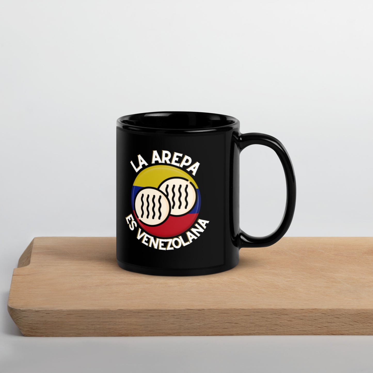 La arepa es Venezolana, I Love Arepa, Venezuela en USA, Venezuelan, Black Glossy Mug
