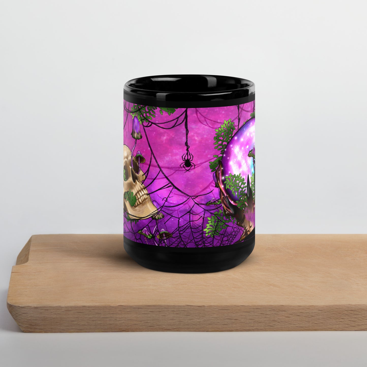 Witch Hand Mug, Happy Halloween, Halloween Mug, Crystal Ball, Skull Mug, Western Mug Black Glossy Mug