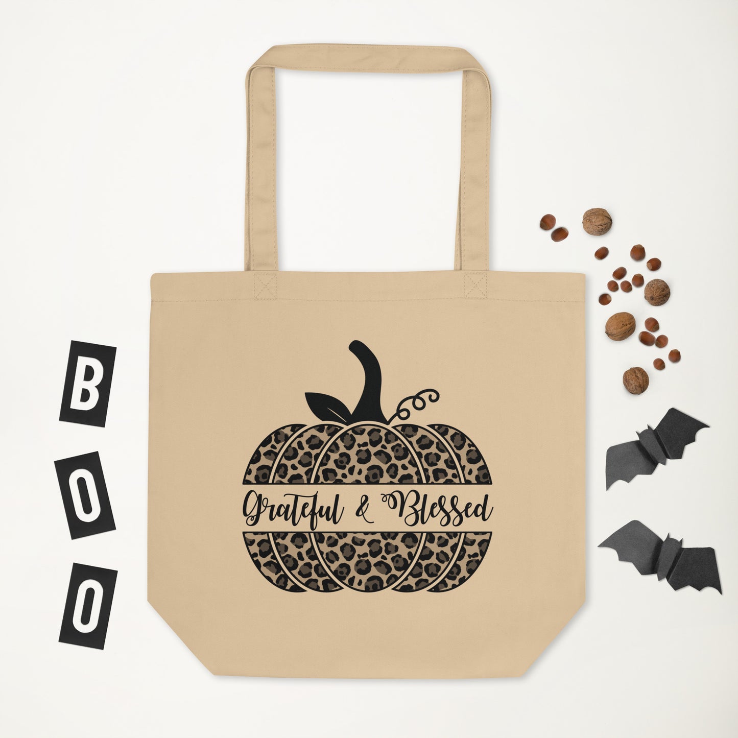 Grateful Blessed Leopard Pumpkin, Leopard Pumpkin Tote Bag, Thanksgiving, Thankful Bag, Hello Fall Pumpkin Eco Tote Bag