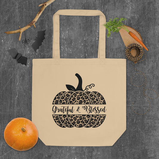 Grateful Blessed Leopard Pumpkin, Leopard Pumpkin Tote Bag, Thanksgiving, Thankful Bag, Hello Fall Pumpkin Eco Tote Bag