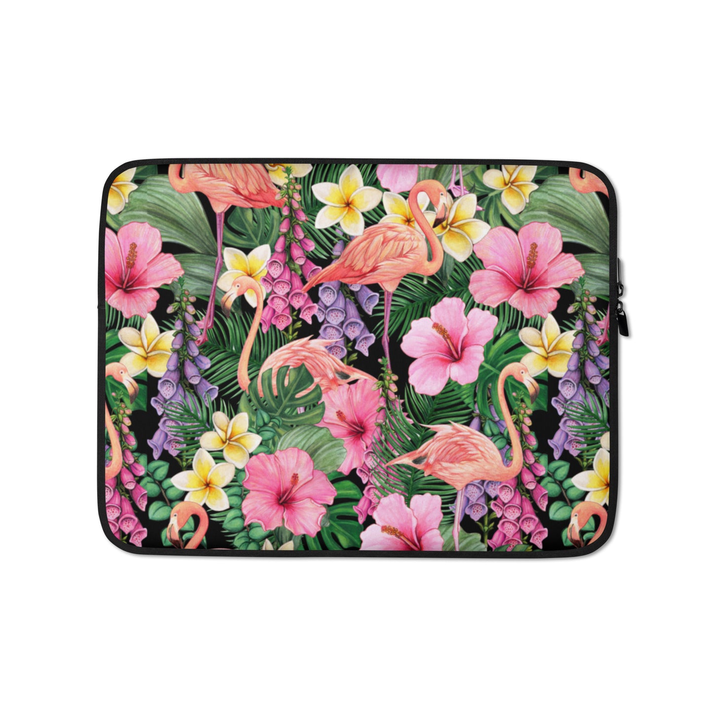 Colorful Watercolor Famingos and Flowers seamless patern, Tropical Flowers, Print Flower, Nature Garden, Hawaiian Laptop Sleeve
