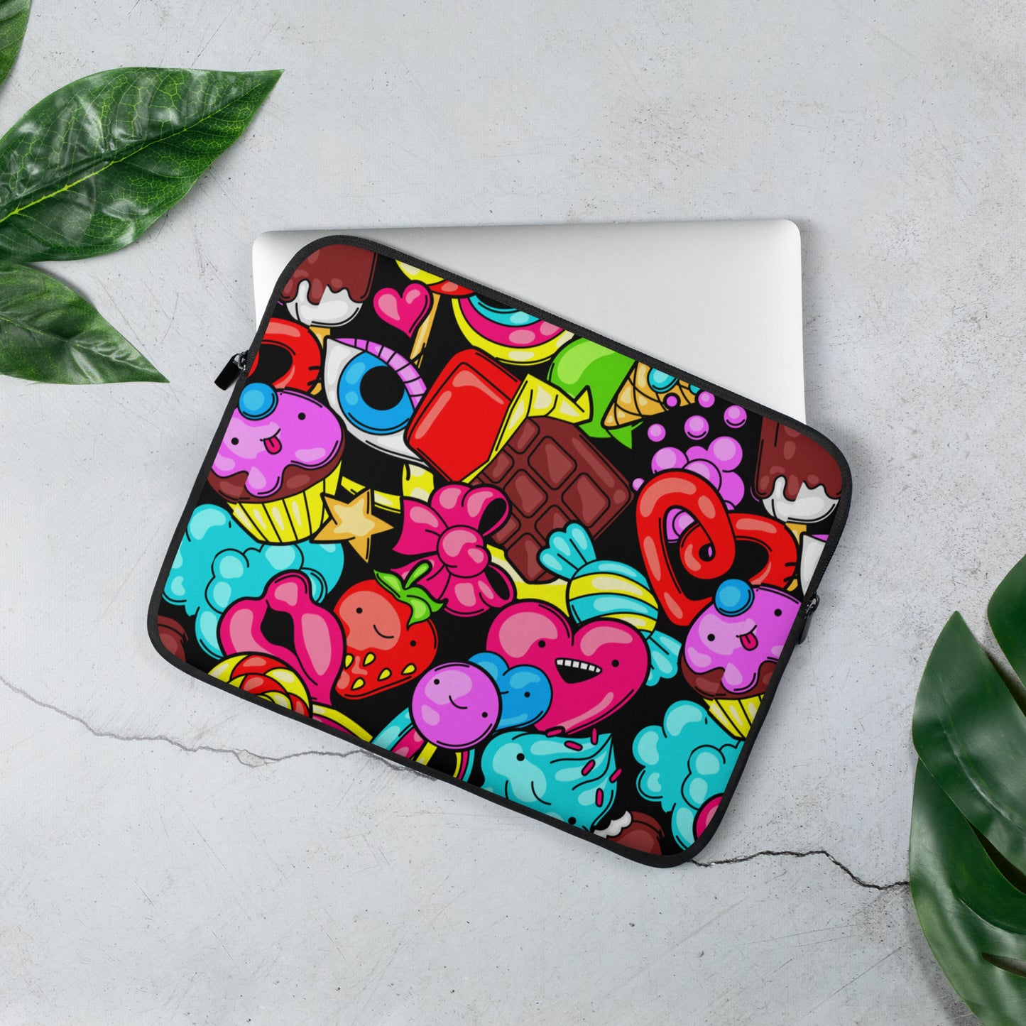 Sweet an Candies Pattern, Crazy sweet-stuff in Cartoon Style, I Love Candies, Sweet Lover, Ice Cream, Heart, Sweet, Dessert Laptop Sleeve