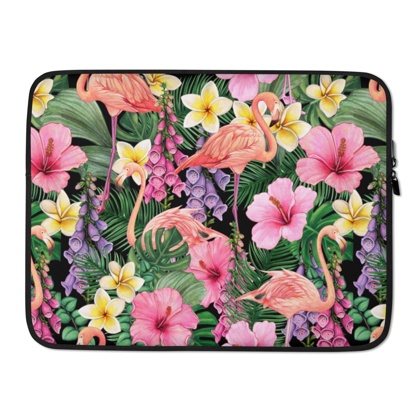Colorful Watercolor Famingos and Flowers seamless patern, Tropical Flowers, Print Flower, Nature Garden, Hawaiian Laptop Sleeve