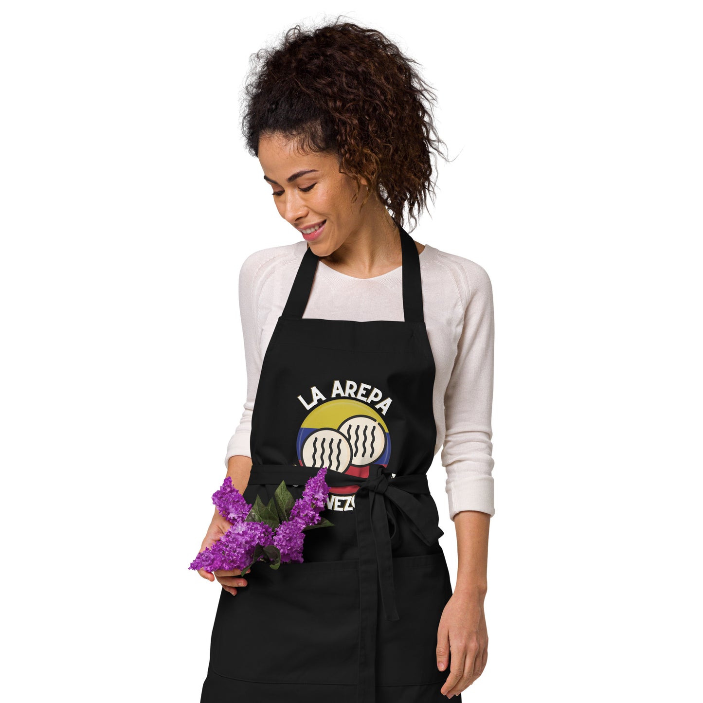 La arepa es Venezolana, I Love Arepa, Venezolano en USA, Venezuela Organic cotton apron