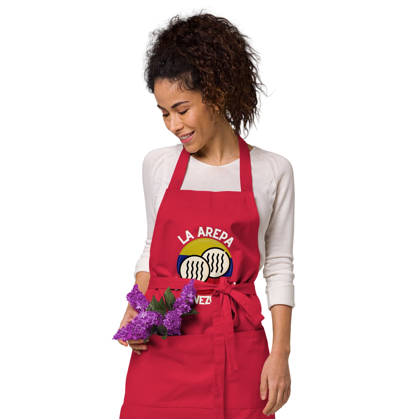 La arepa es Venezolana, I Love Arepa, Venezolano en USA, Venezuela Organic cotton apron
