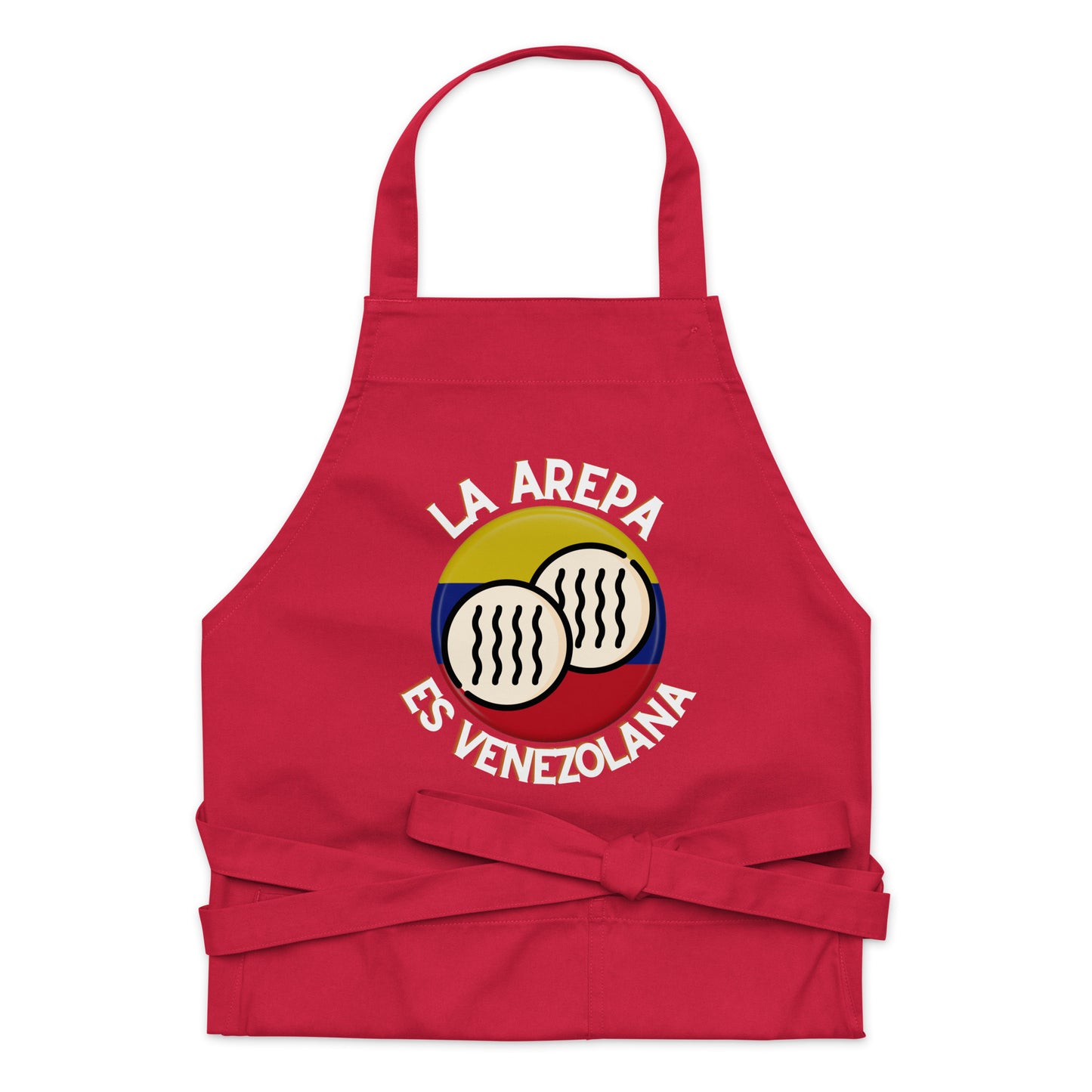 La arepa es Venezolana, I Love Arepa, Venezolano en USA, Venezuela Organic cotton apron