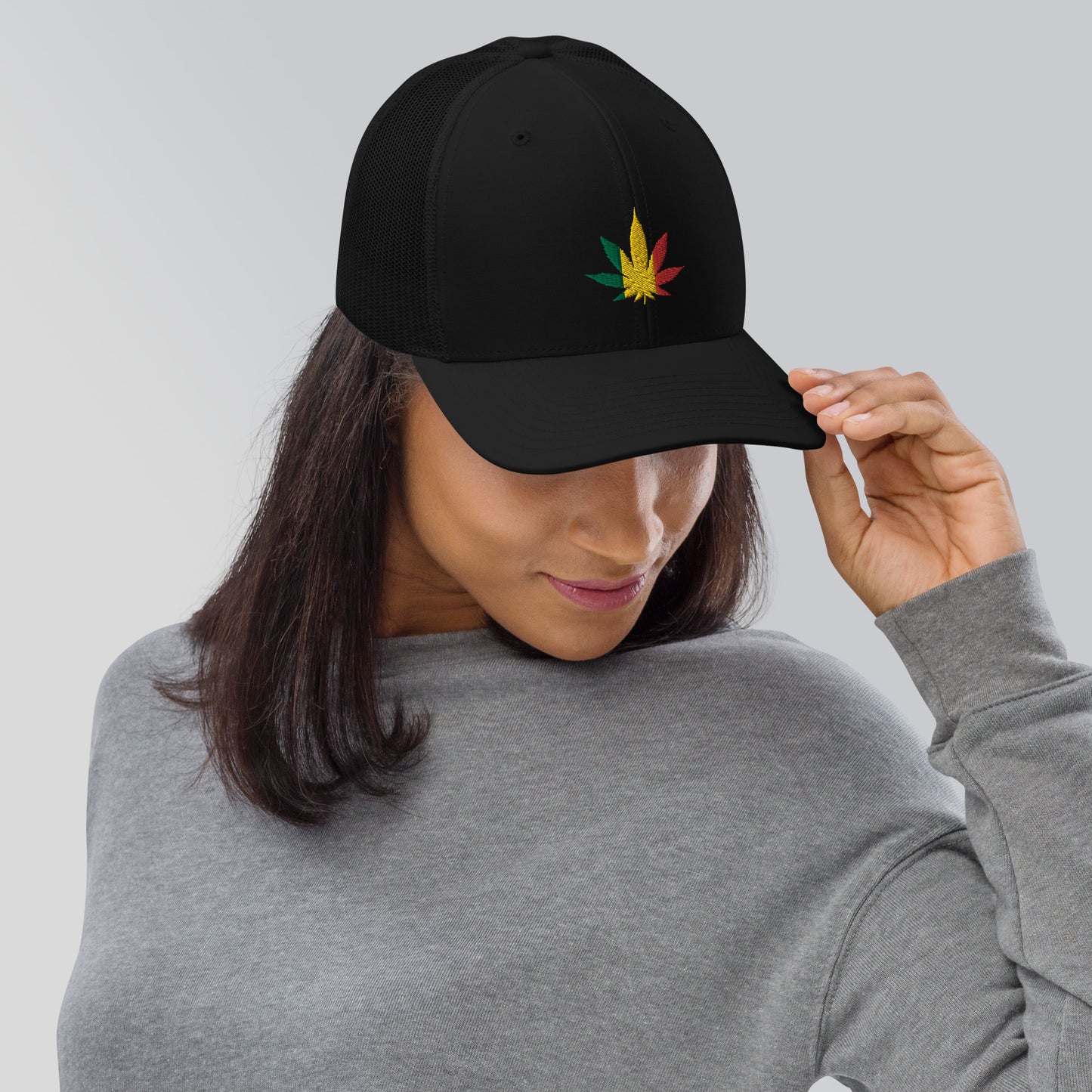 Weed Embroidered Hat, Colorful Flower / Trucker Cap