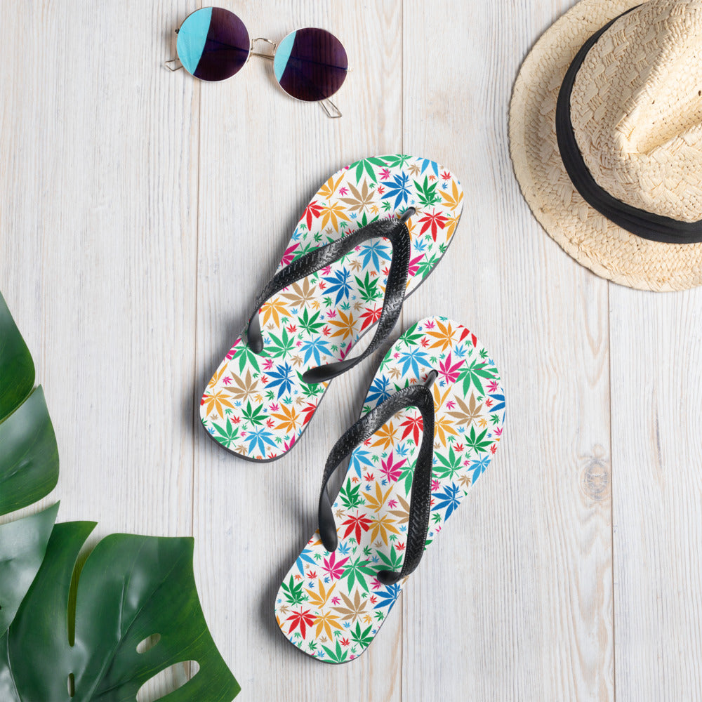 Tropical Flip Flops, Colorful Flowers,  Flower Pattern Weed Unisex Flip-Flops