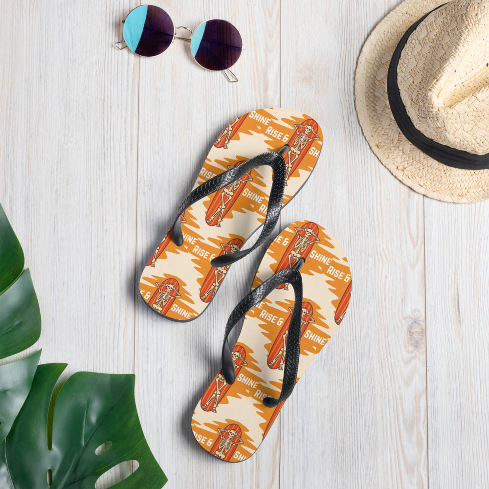 SUMMER RISE SHINE, Funny Summer, Skeleton on the beach funny, Happiness, Flip-Flops