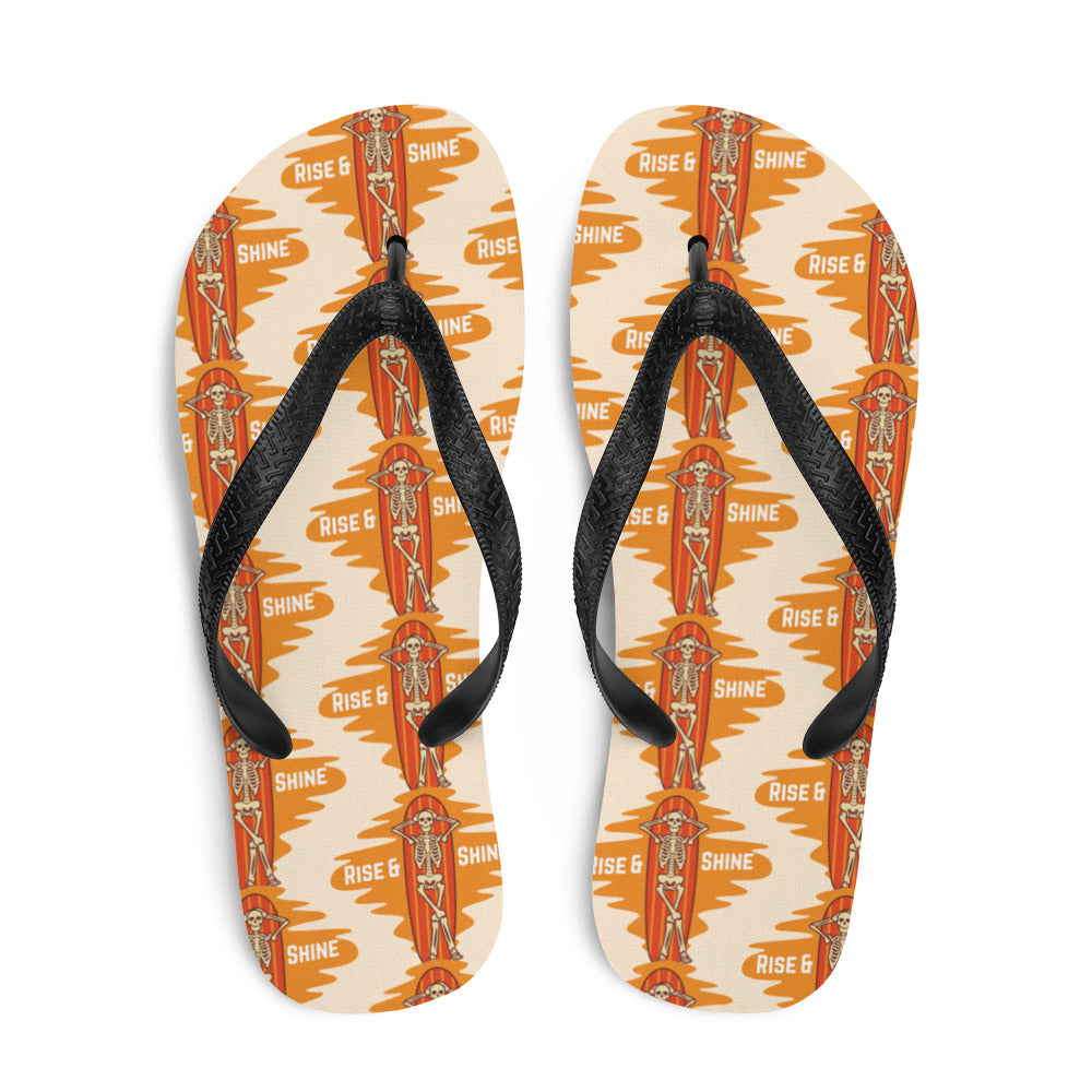 SUMMER RISE SHINE, Funny Summer, Skeleton on the beach funny, Happiness, Flip-Flops