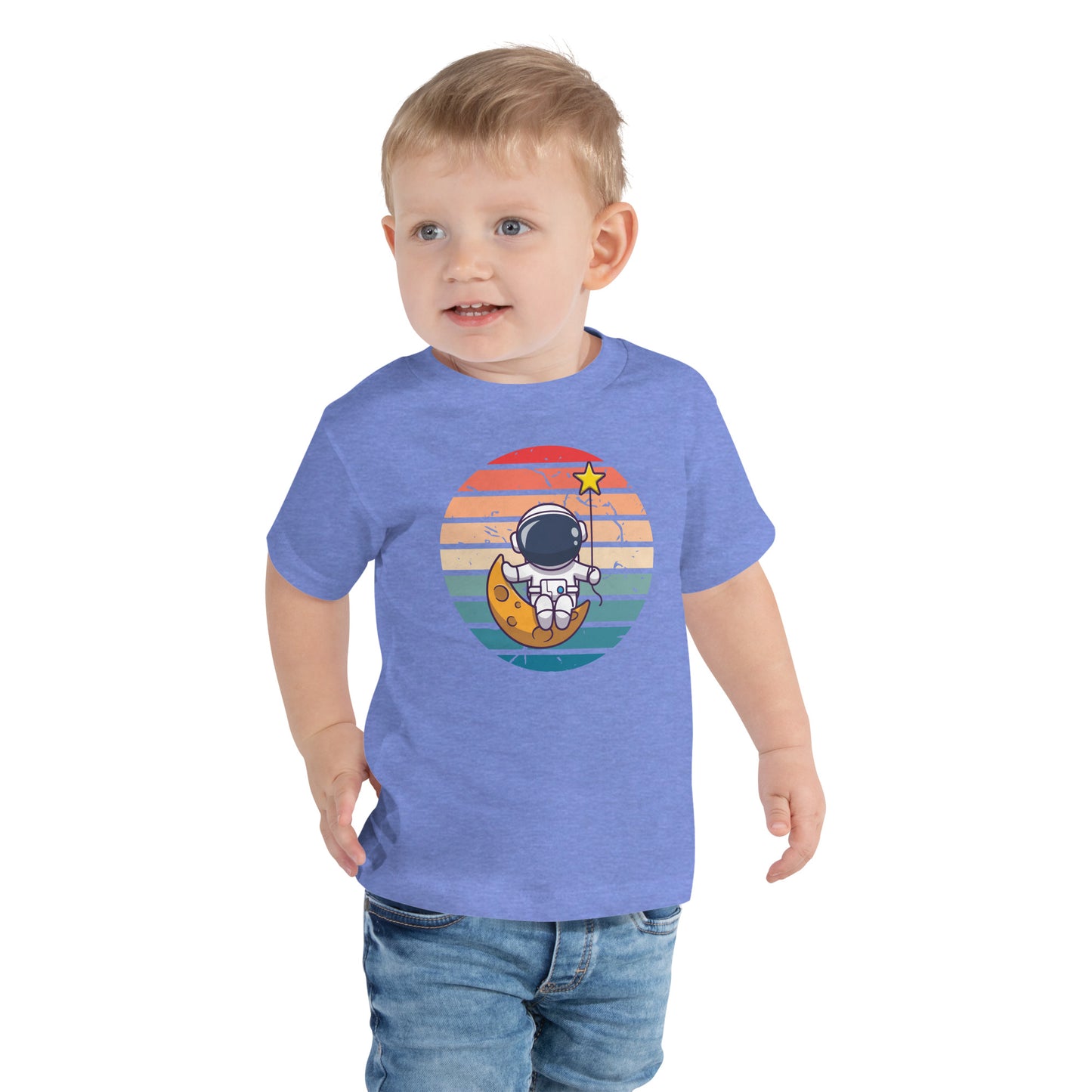 Astronaut sitting Moon Star, Astronaut Shirt, Funny Spaceman Moon, Space Theme Party, Space Birthday Toddler Short Sleeve Tee