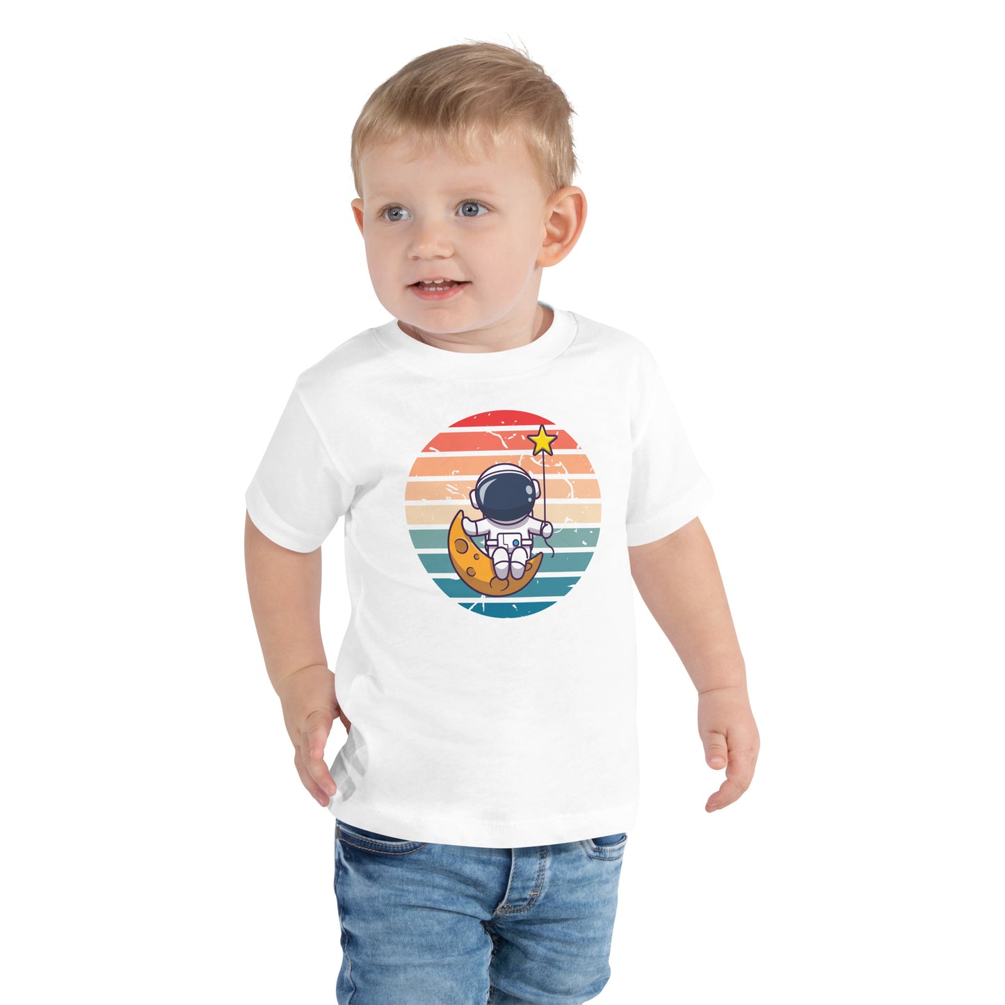 Astronaut sitting Moon Star, Astronaut Shirt, Funny Spaceman Moon, Space Theme Party, Space Birthday Toddler Short Sleeve Tee