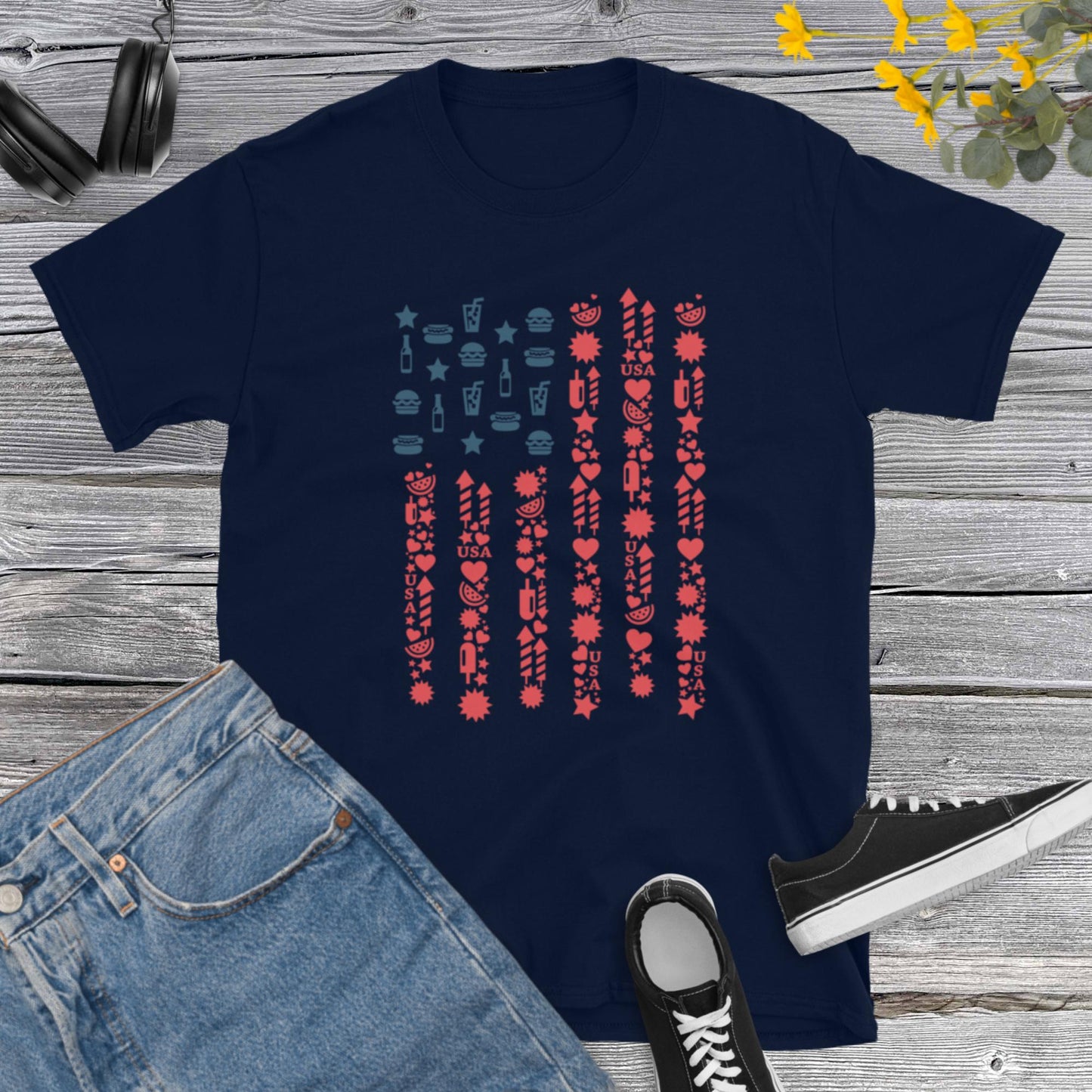 American Flag Food, United States Patriotic, Us Independence Day, 4th of July Shirt, Memorial Day Gift, Independence Day Short-Sleeve Unisex T-Shirt
