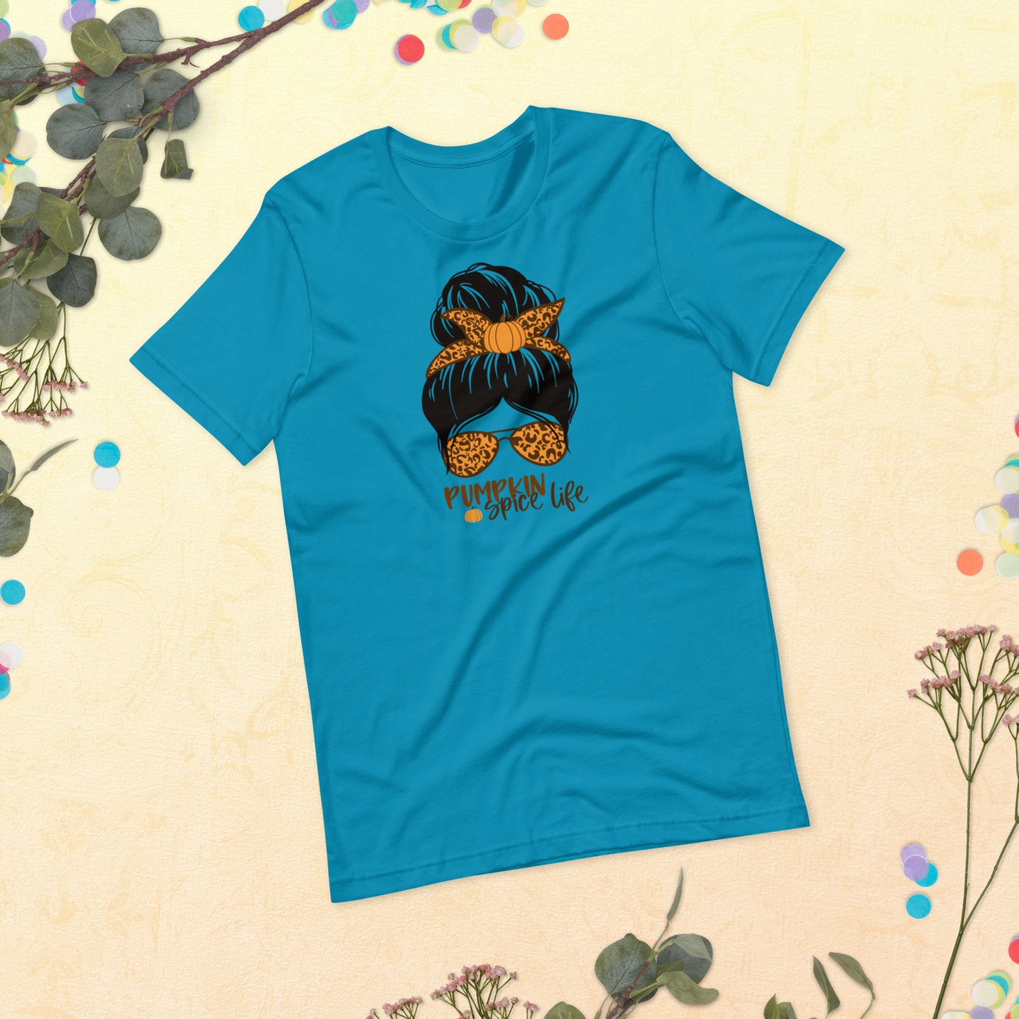 Pumpkin Spice Life, Fall Pumpkin Season Mama, Mini Mom Life Messy Bun Leopard Hair, Unisex t-shirts