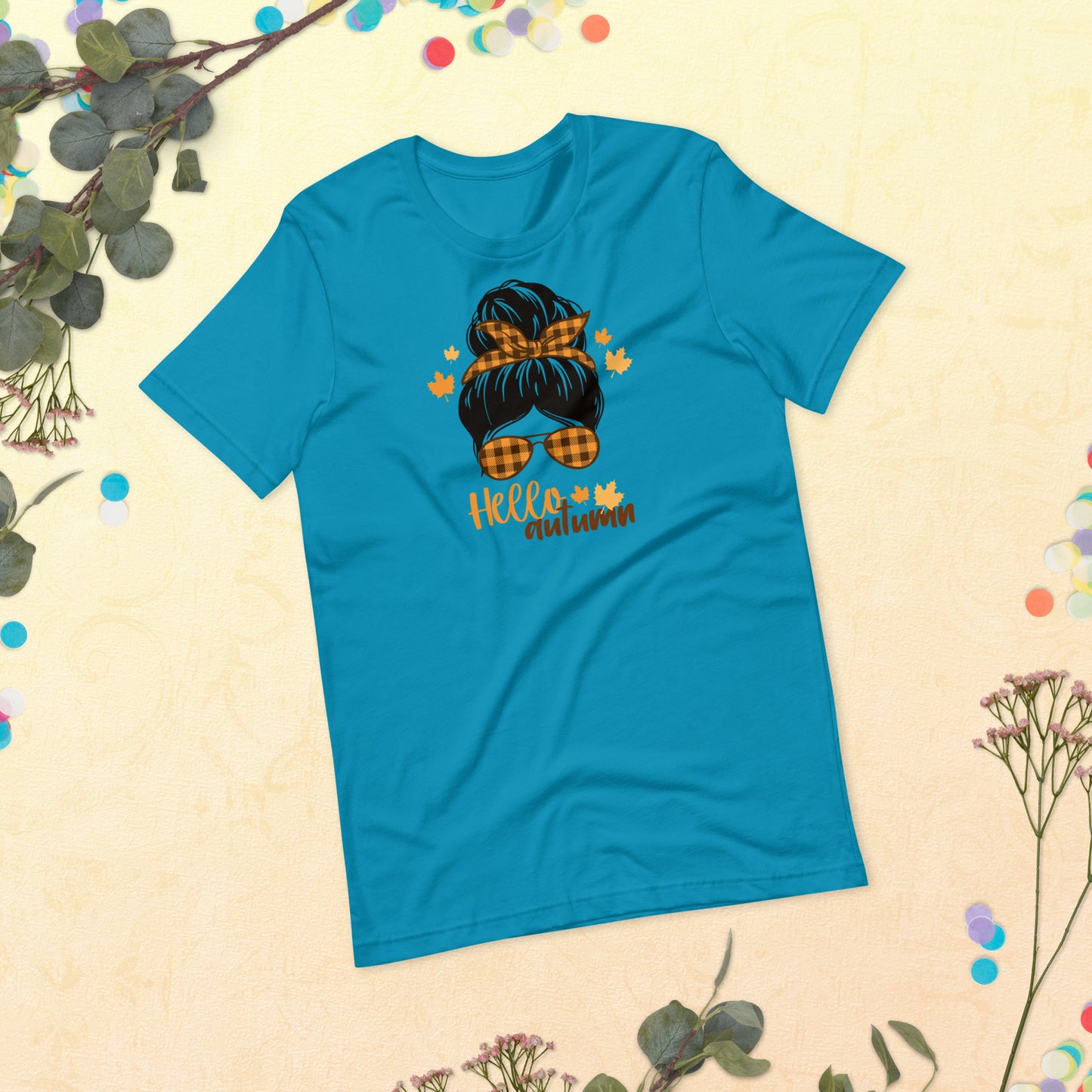 Hello Autum Messy Bun, Fall Women Shirt, Thankful Women Unisex t-shirt