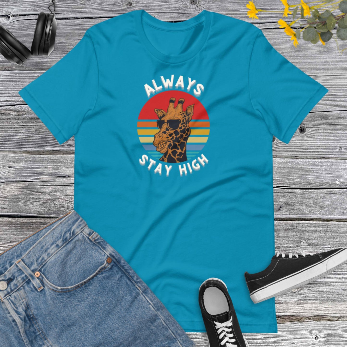Always Stay High, Retro Giraffe Sunset, Vintage, Inspirational, Funny Giraffe Stay High Unisex t-shirt