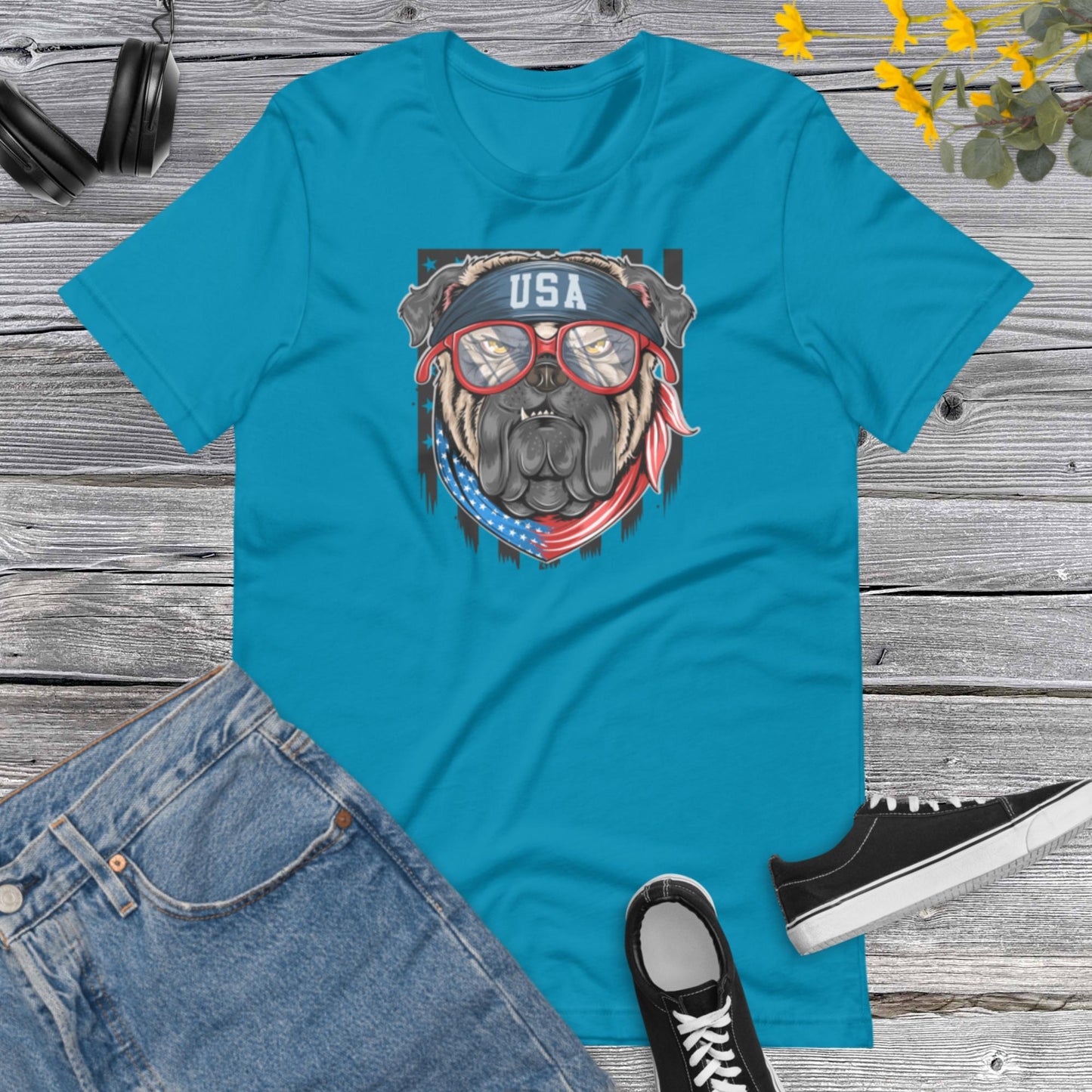 American Bulldogs shirt, America flag with bandana, Dog Lover Unisex t-shirt