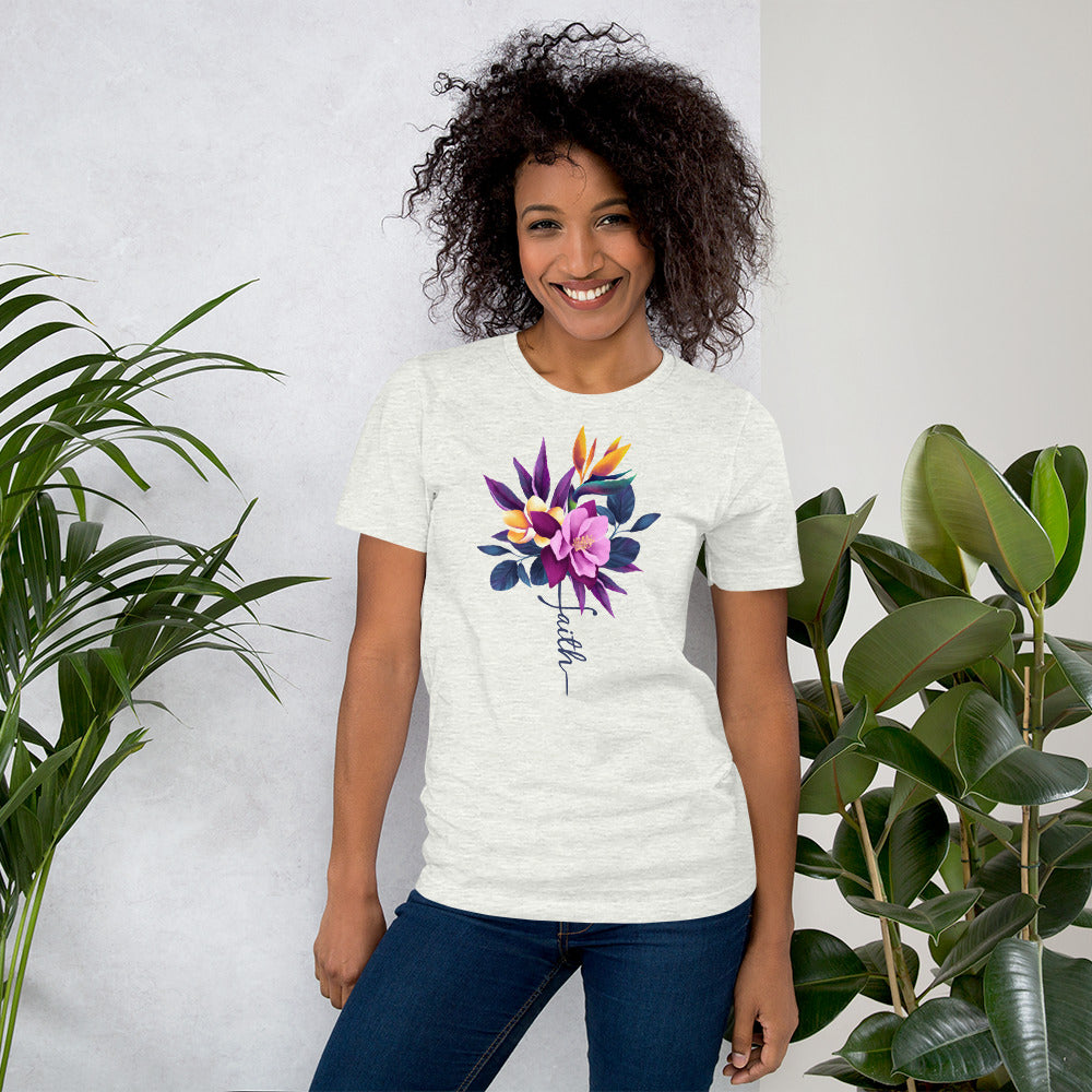 Faith Flower Tropical, Christian Watercolor, Vertical Cross, Faith Cross, Religious Shirt, Floral Shirt, Inspirational Unisex t-shirt
