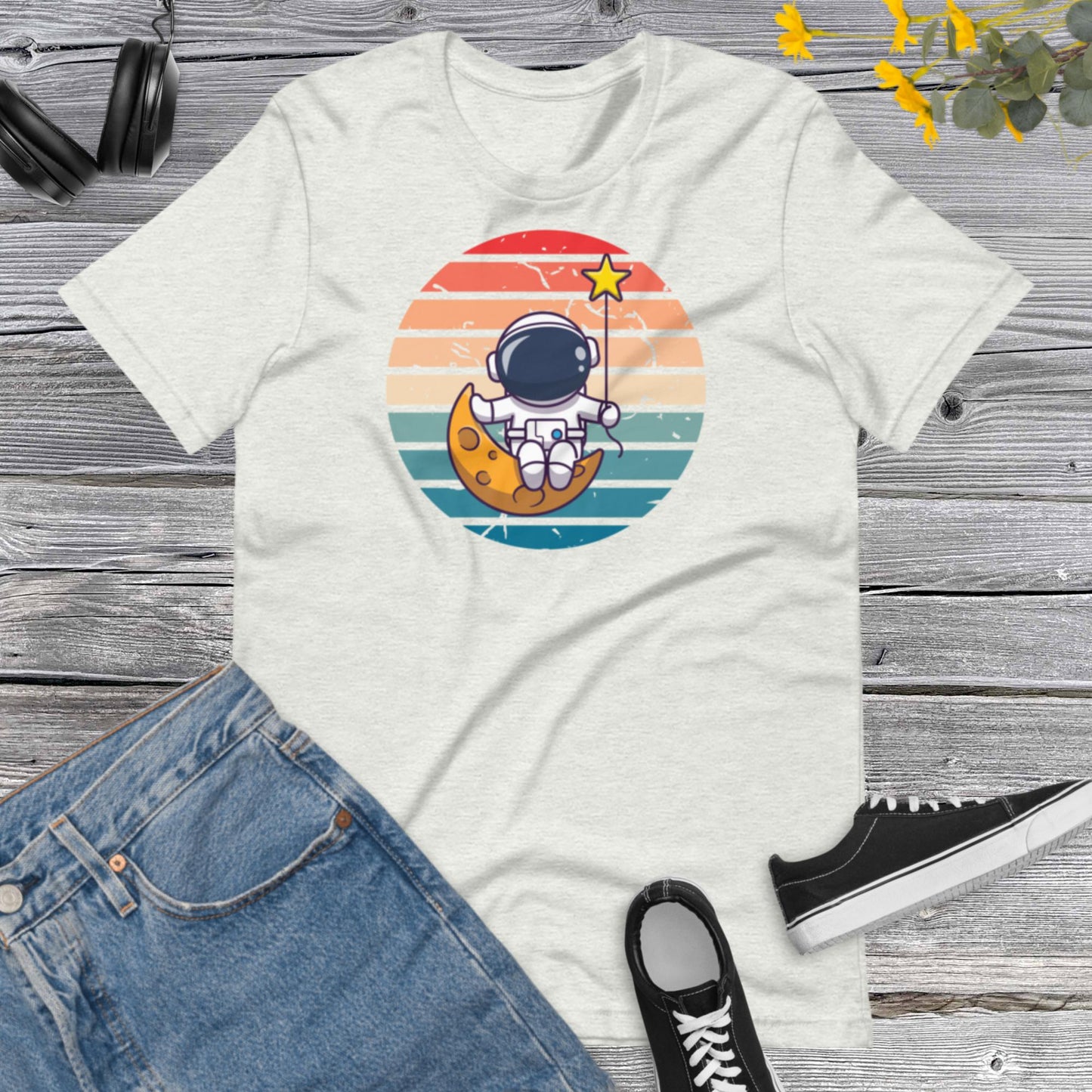 Astronaut sitting Moon Star, Astronaut Shirt, Funny Spaceman Moon, Outer Space Shirt, Space Theme Party, Space Birthday Unisex t-shirt