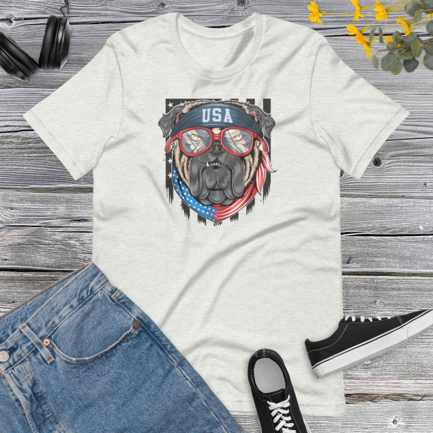 American Bulldogs shirt, America flag with bandana, Dog Lover Unisex t-shirt