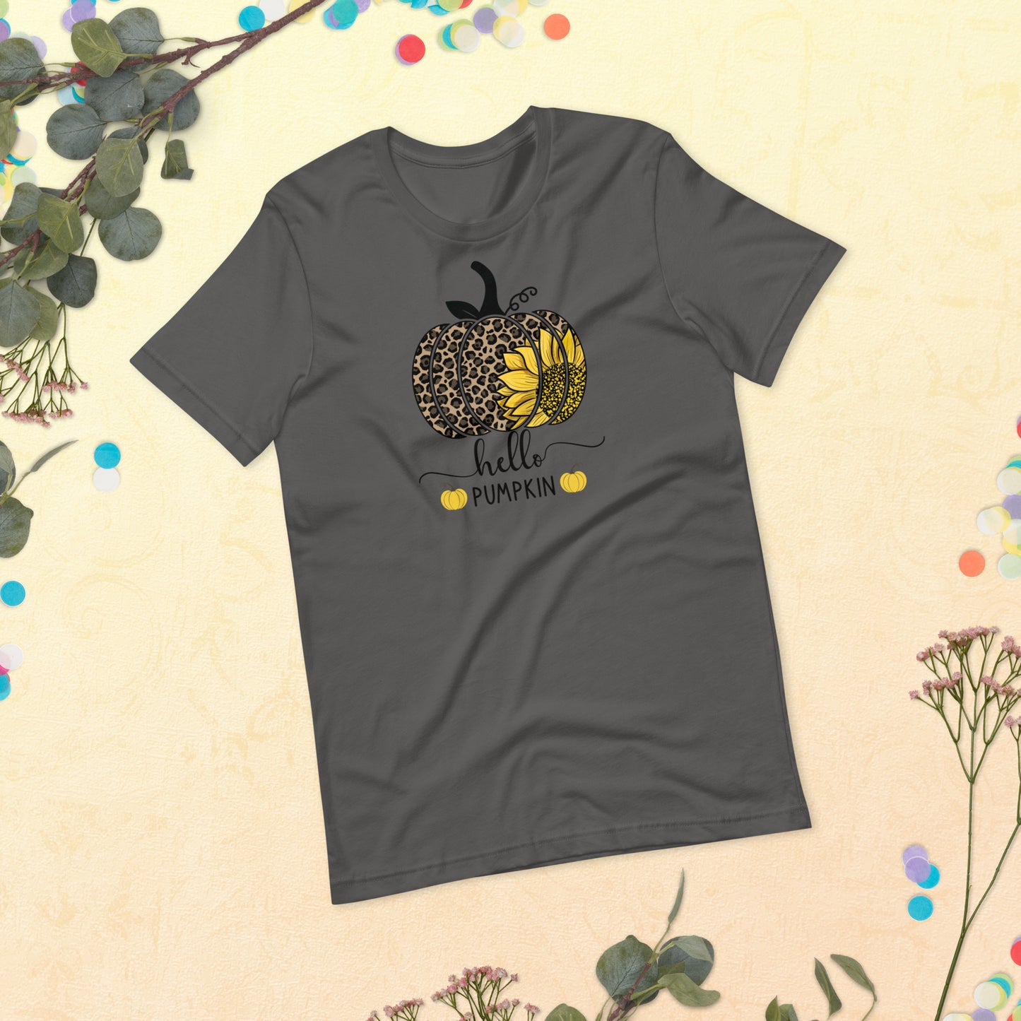 Hello Pumpkin Sunflower, Happy Fall Shirt, Leopard Pumpkin Shirt, Fall Shirt, Thanksgiving Unisex t-shirt