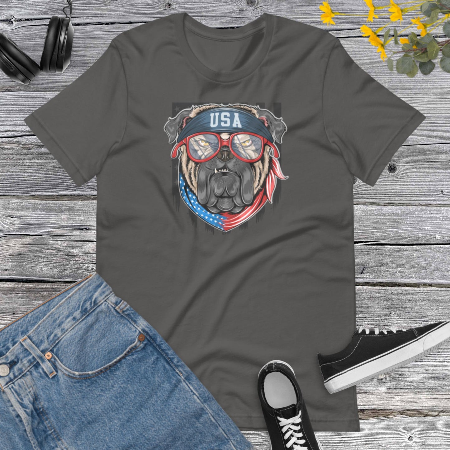 American Bulldogs shirt, America flag with bandana, Dog Lover Unisex t-shirt