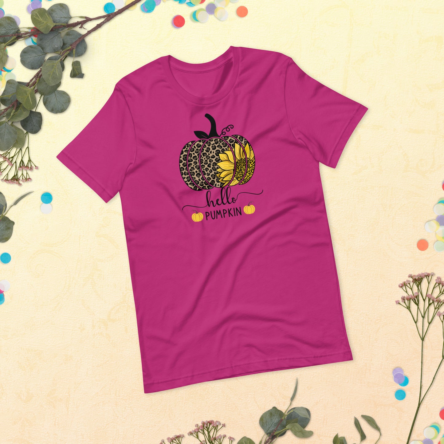 Hello Pumpkin Sunflower, Happy Fall Shirt, Leopard Pumpkin Shirt, Fall Shirt, Thanksgiving Unisex t-shirt