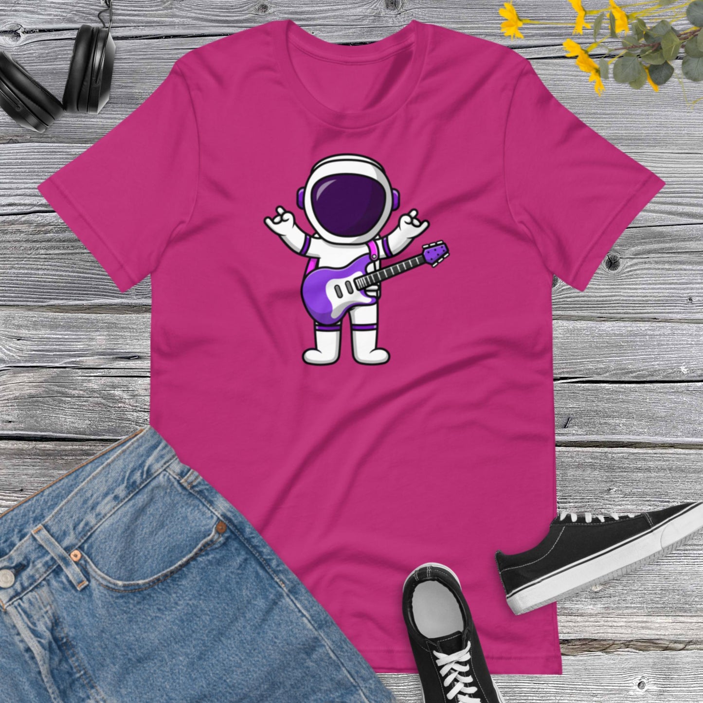 Astronaut Playing Electric Guitar Cartoon, I Love Musica, Guitar Lover, Cute Astronaut Unisex t-shirt