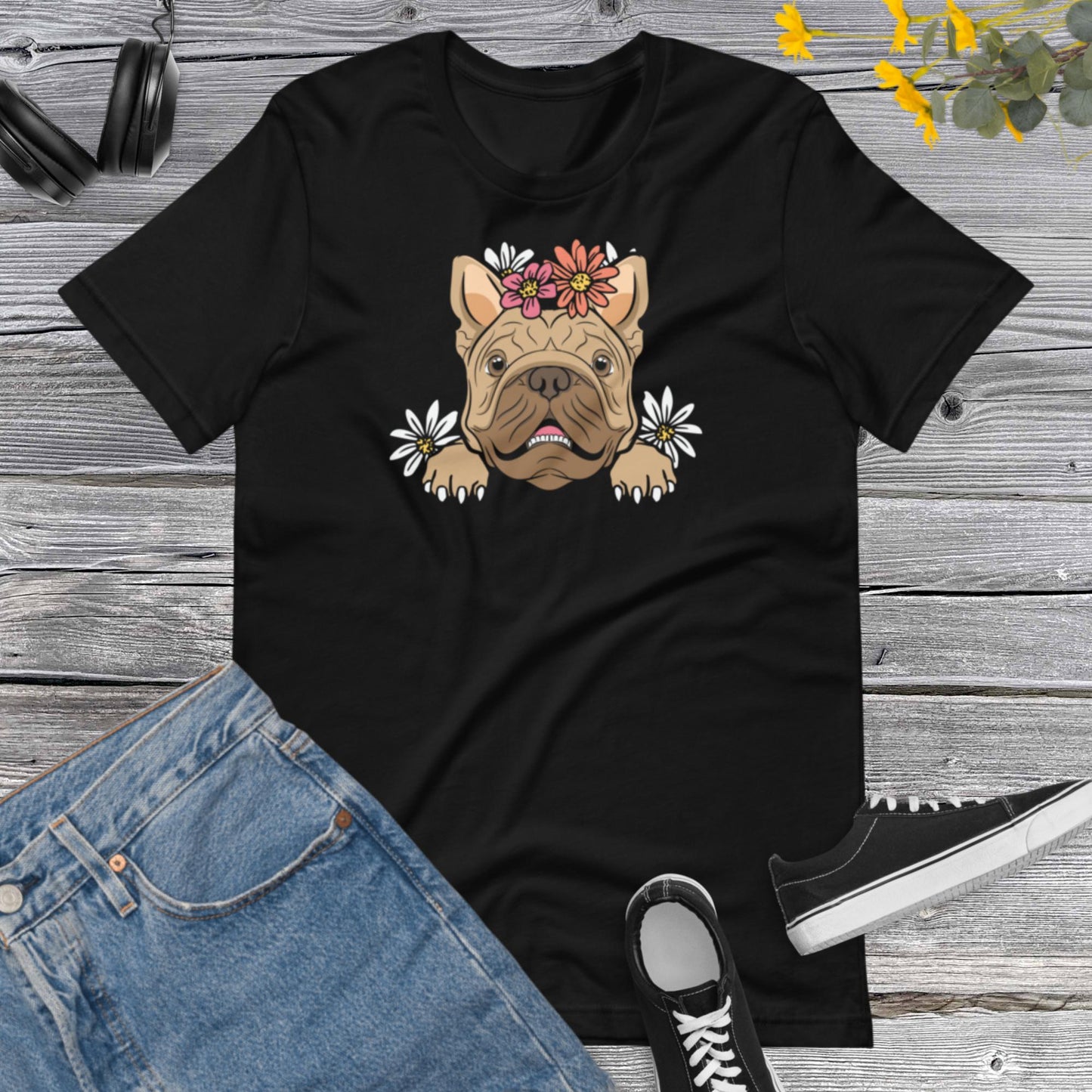 American Bulldog Flower Shirt, Cute Bulldog Shirt, Bulldogs Lover, Bulldog Print Art, Floral Shirt, Flower LoverUnisex t-shirt