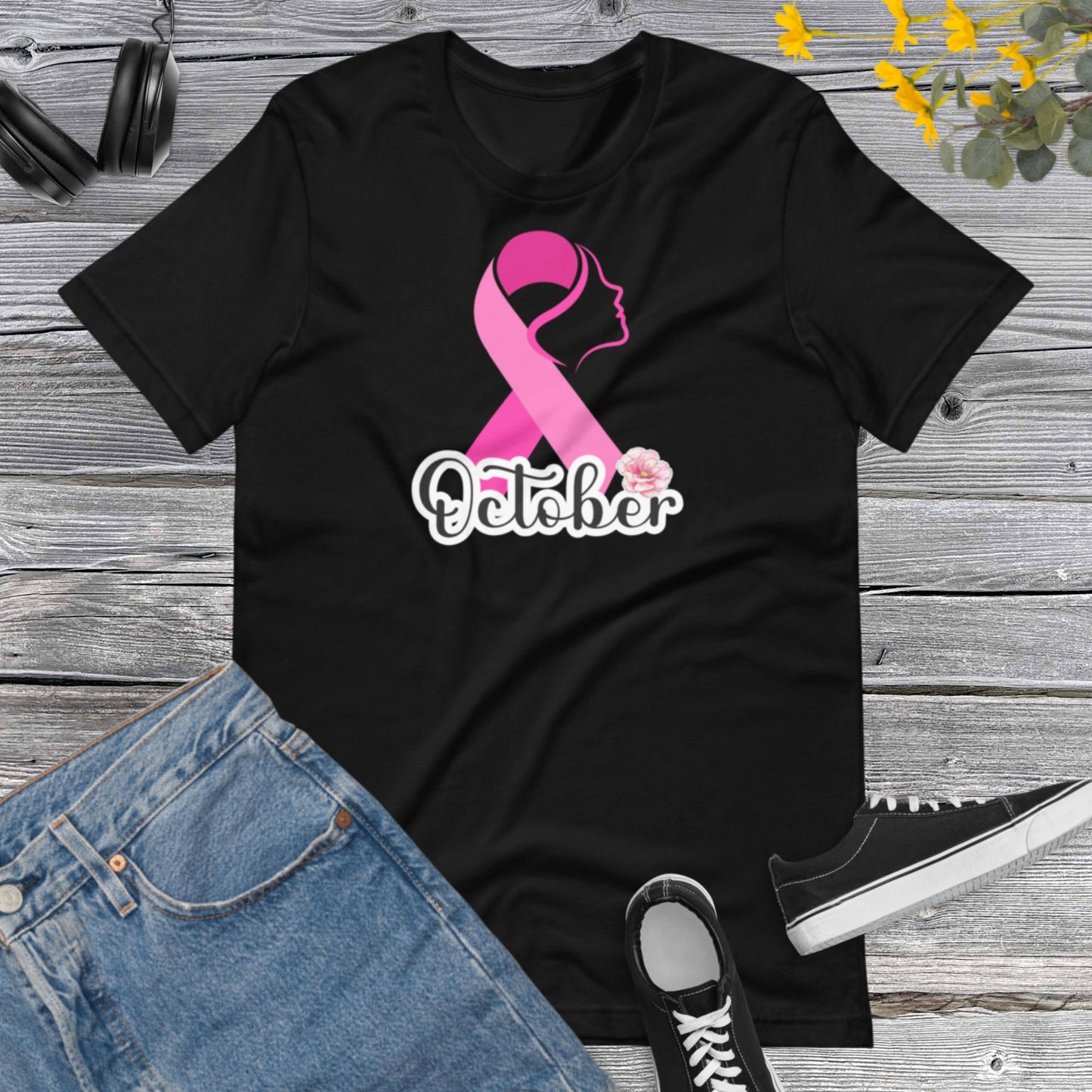 PinkOctober Breast Cancer, Motivational, Cancer Awareness, Woman Face in Pink Ribbon, Breast Cancer T-shirt, Cancer Awareness Unisex t-shirt