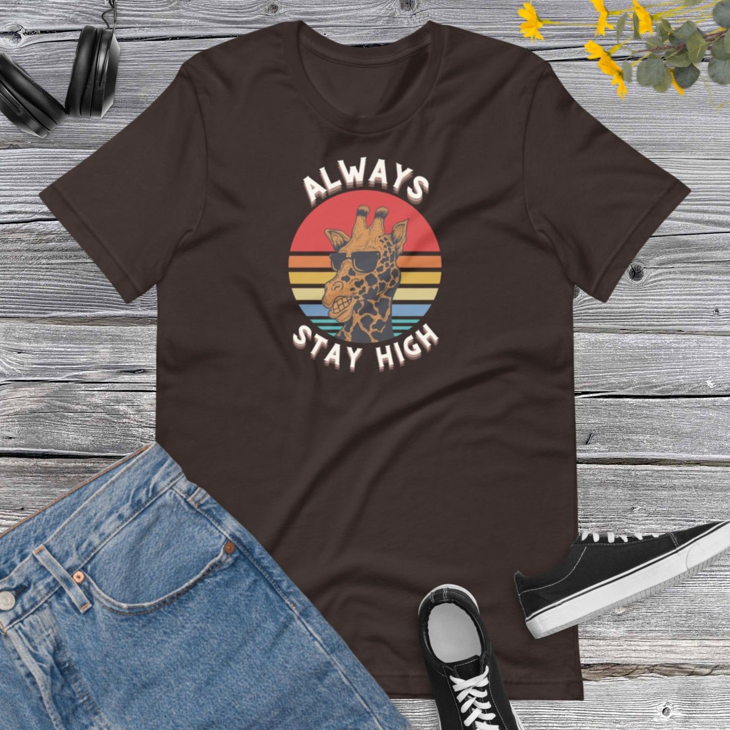 Always Stay High, Retro Giraffe Sunset, Vintage, Inspirational, Funny Giraffe Stay High Unisex t-shirt