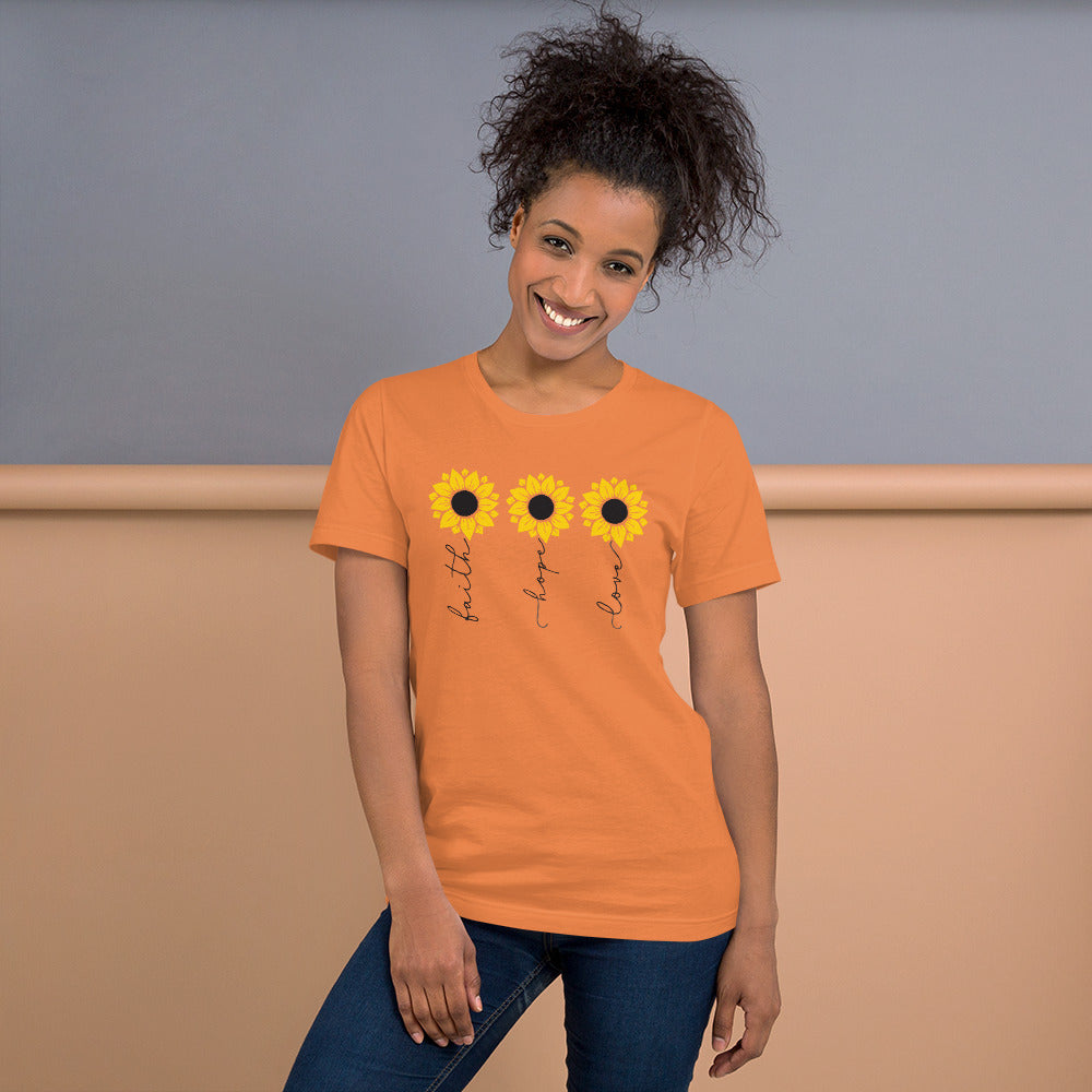 Faith Hope Love Sunflowers, Sunflower bundle, Pretty Sunflowers, Flower, Christian Unisex t-shirt