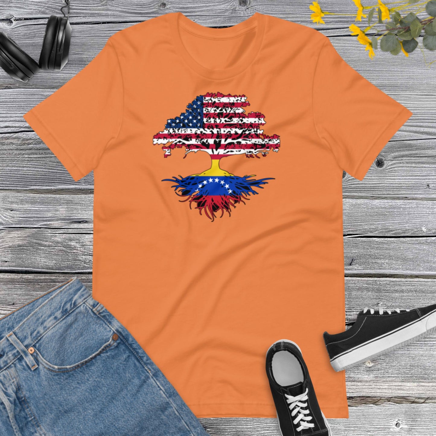Beautiful Tree United States Venezuela Flags Countries Union, Venezuela en USA, Venezuelan born in USA Unisex t-shirt
