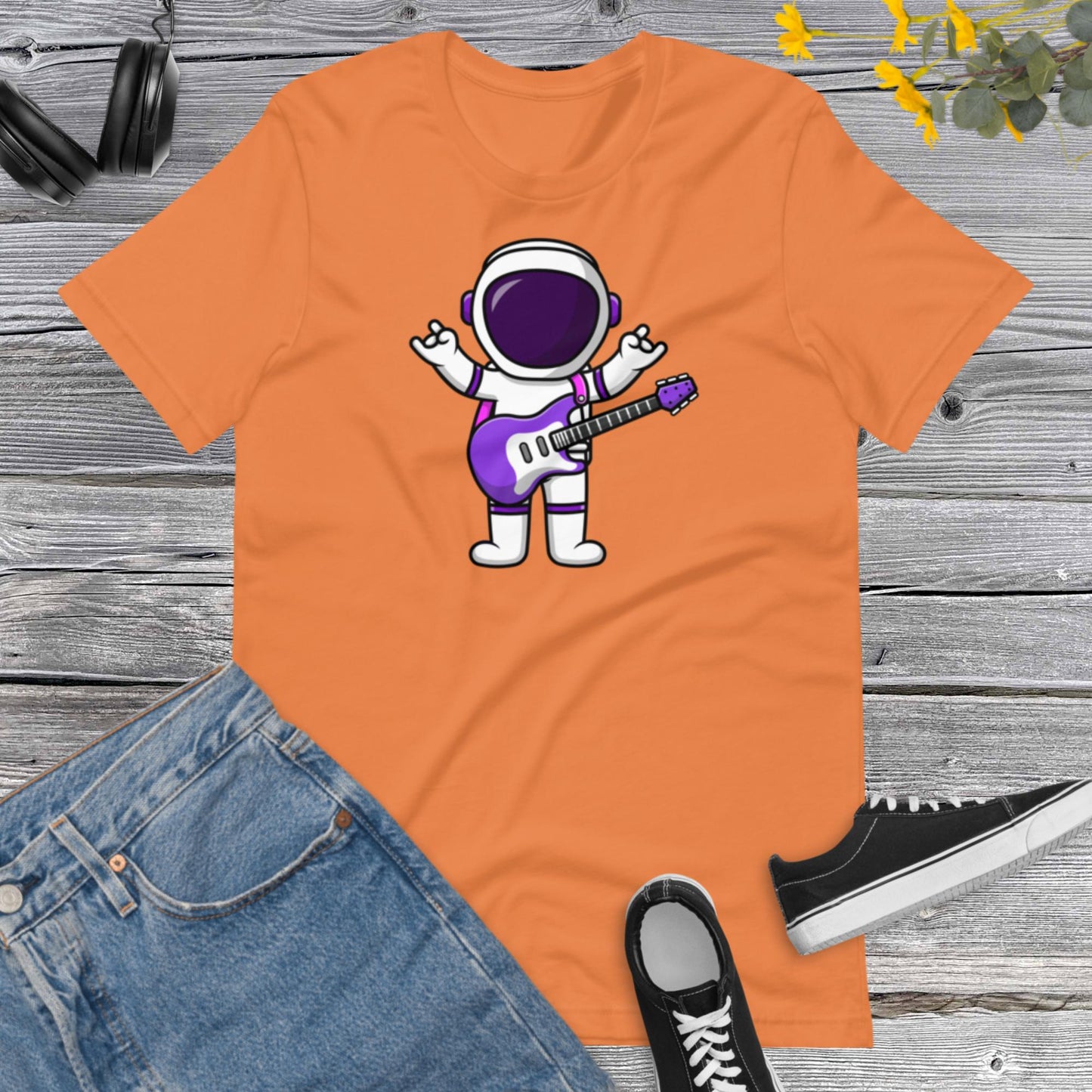 Astronaut Playing Electric Guitar Cartoon, I Love Musica, Guitar Lover, Cute Astronaut Unisex t-shirt