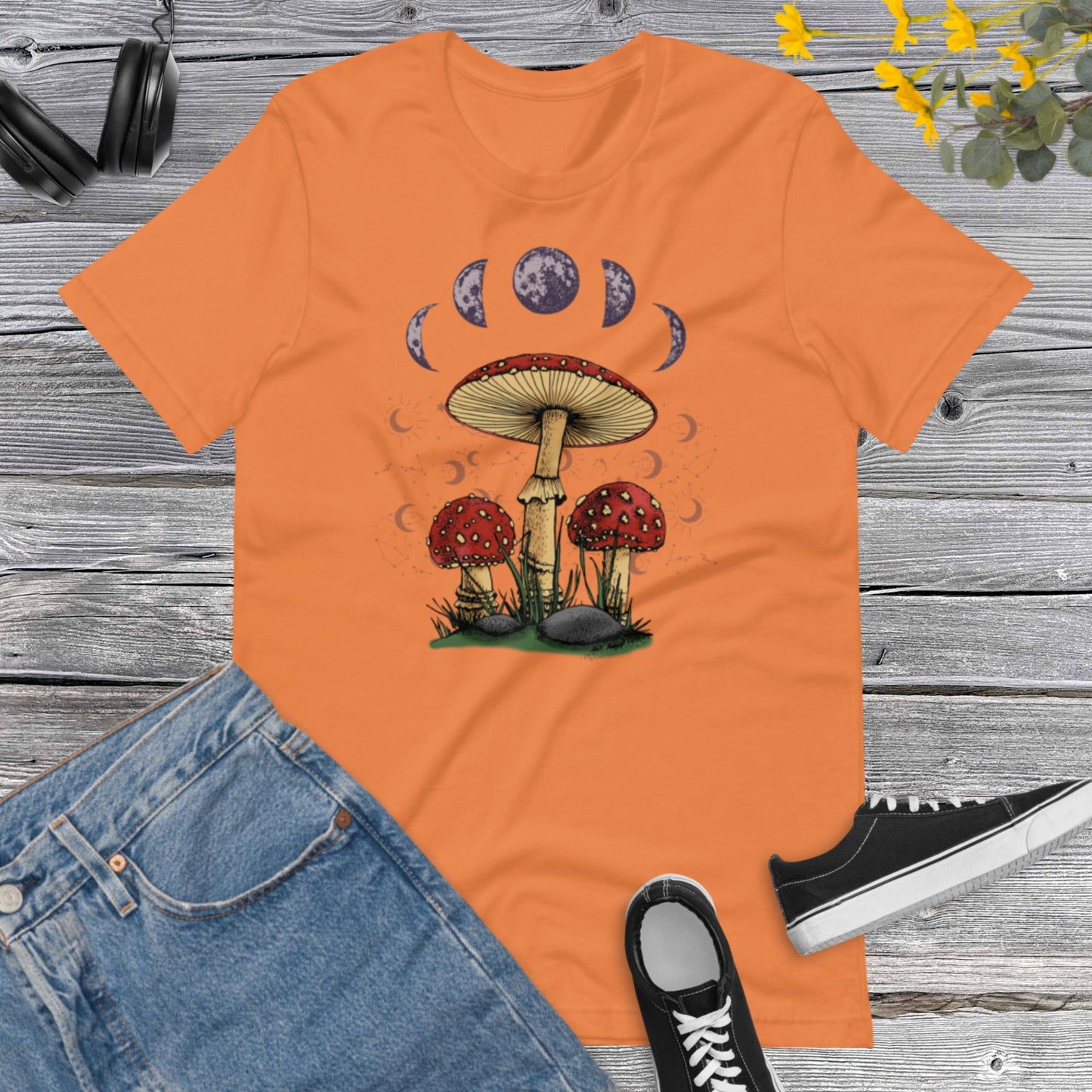 Mushroom Shirt, Witchy Mushroom, Mystical Mushroom, Moon Phase Shirt, Moon with Magic Mushroom Shirt, Mushroom Tee Gift