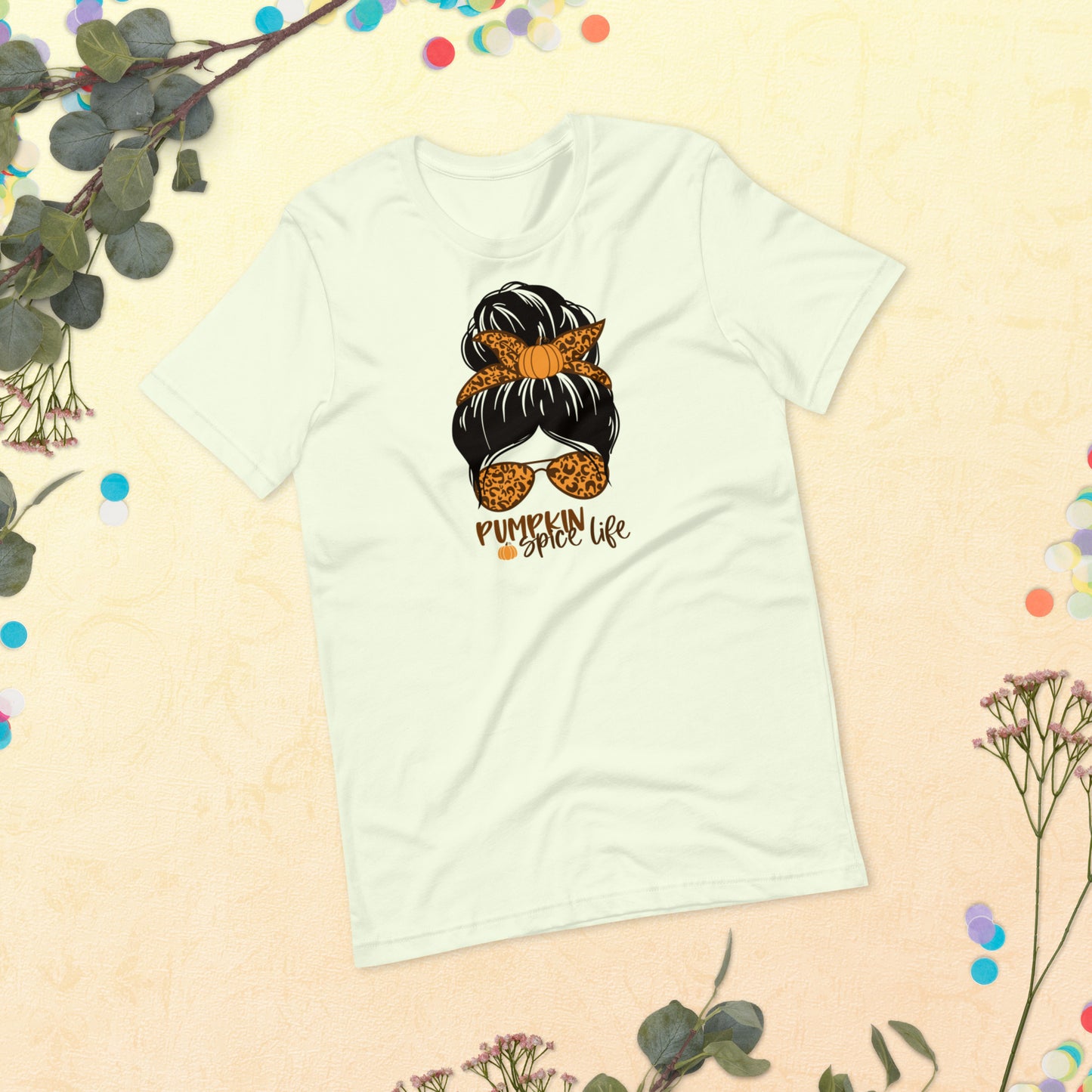 Pumpkin Spice Life, Fall Pumpkin Season Mama, Mini Mom Life Messy Bun Leopard Hair, Unisex t-shirts