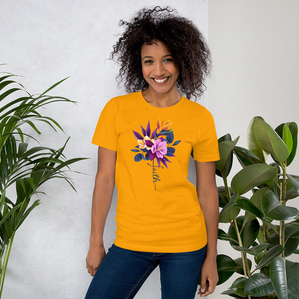 Faith Flower Tropical, Christian Watercolor, Vertical Cross, Faith Cross, Religious Shirt, Floral Shirt, Inspirational Unisex t-shirt