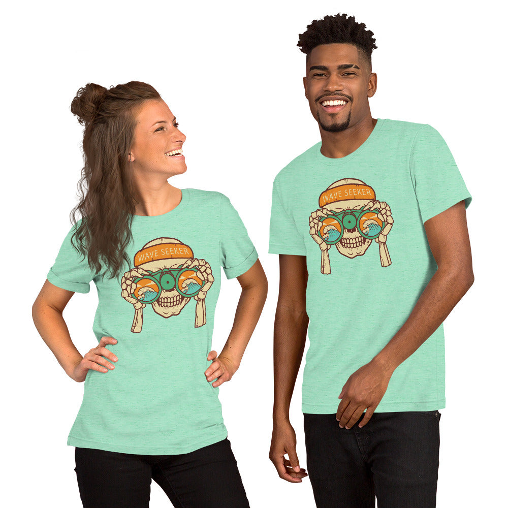 WAVE SEEKER, Funny Summer shirt, Skull on the beach funny, Unisex t-shirt
