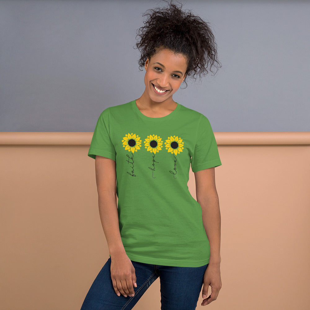 Faith Hope Love Sunflowers, Sunflower bundle, Pretty Sunflowers, Flower, Christian Unisex t-shirt