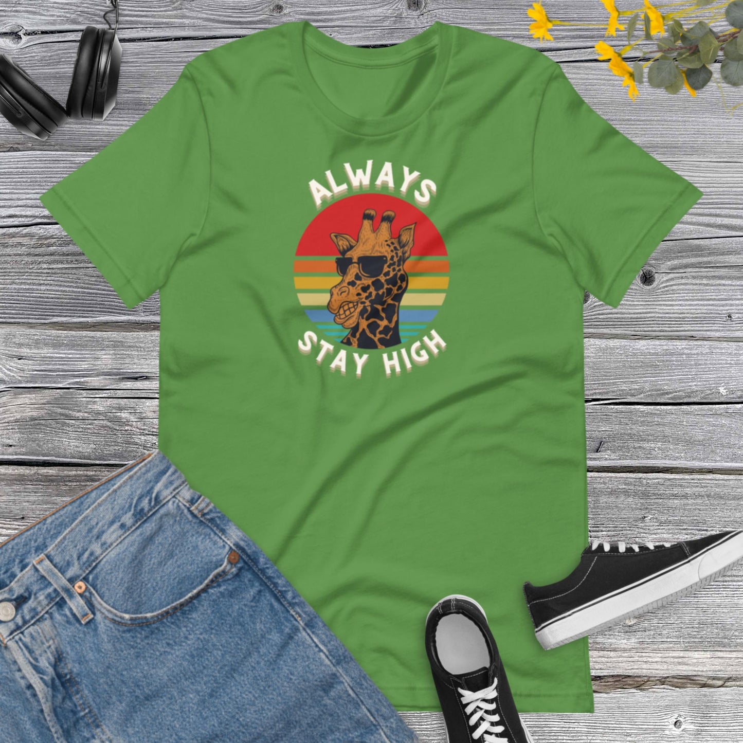 Always Stay High, Retro Giraffe Sunset, Vintage, Inspirational, Funny Giraffe Stay High Unisex t-shirt