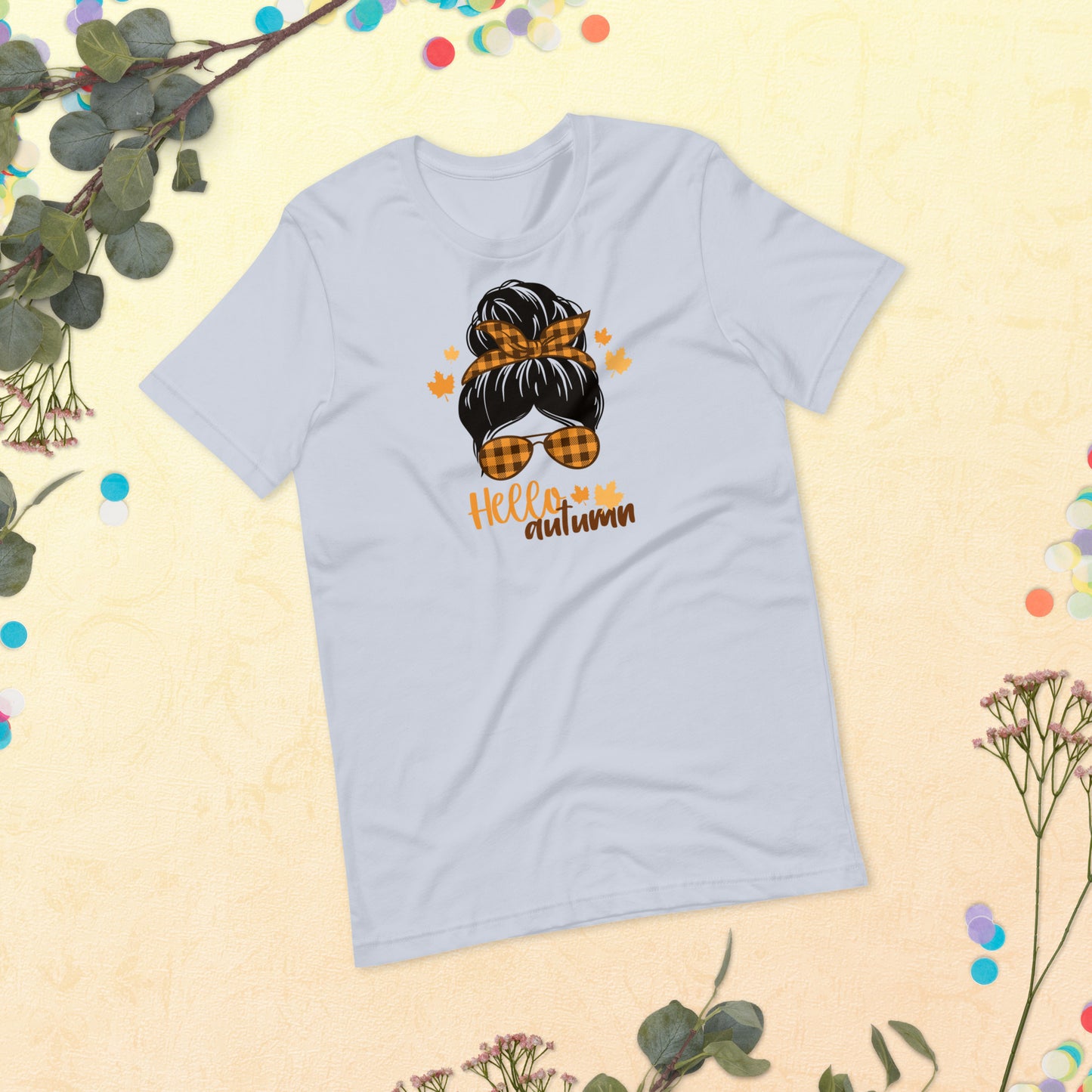 Hello Autum Messy Bun, Fall Women Shirt, Thankful Women Unisex t-shirt