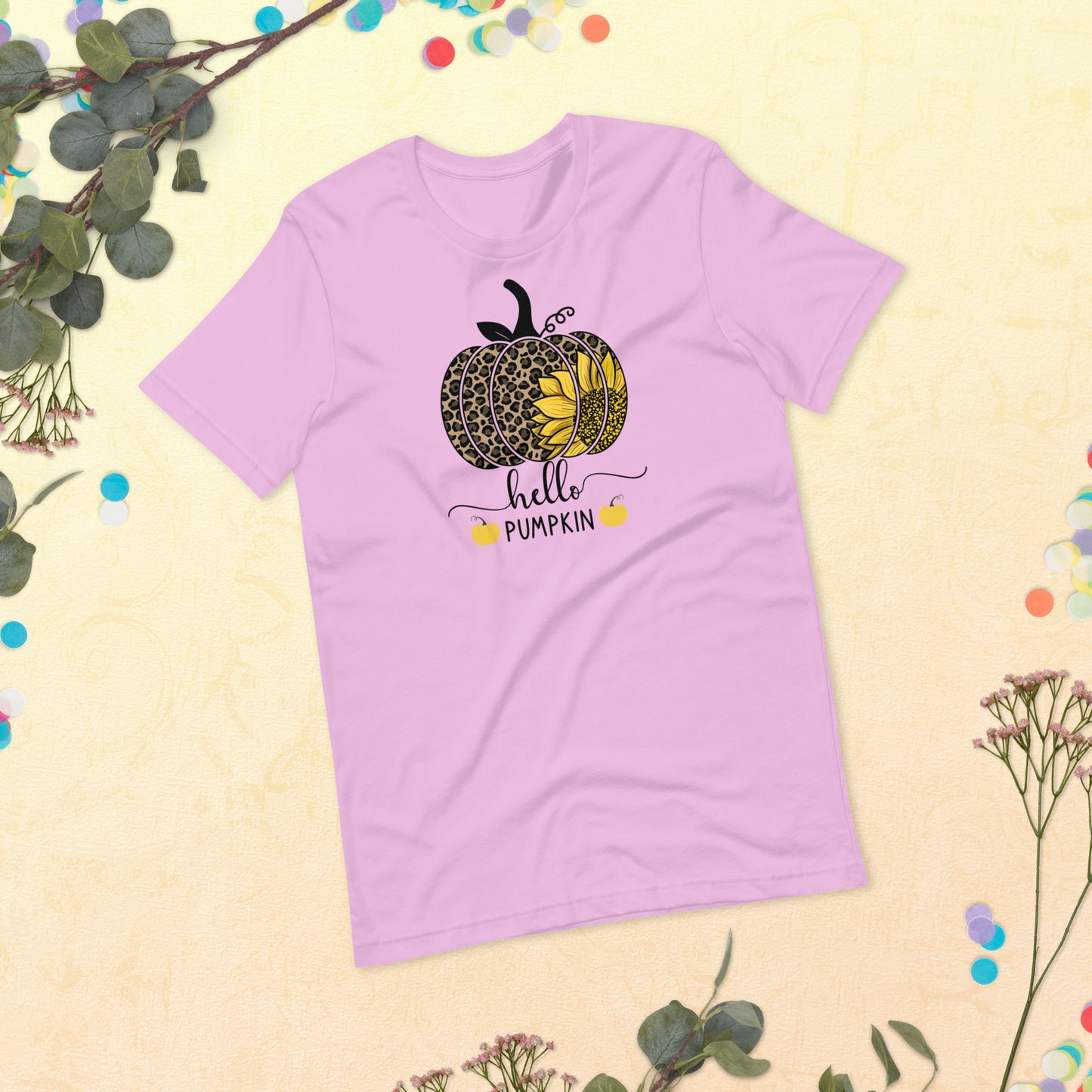 Hello Pumpkin Sunflower, Happy Fall Shirt, Leopard Pumpkin Shirt, Fall Shirt, Thanksgiving Unisex t-shirt