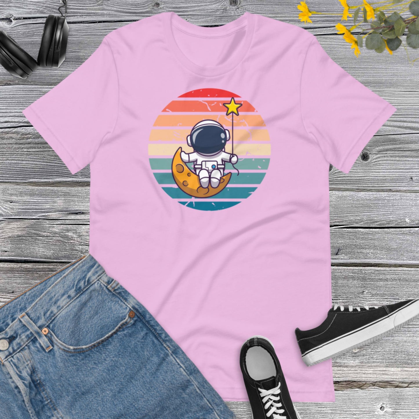 Astronaut sitting Moon Star, Astronaut Shirt, Funny Spaceman Moon, Outer Space Shirt, Space Theme Party, Space Birthday Unisex t-shirt