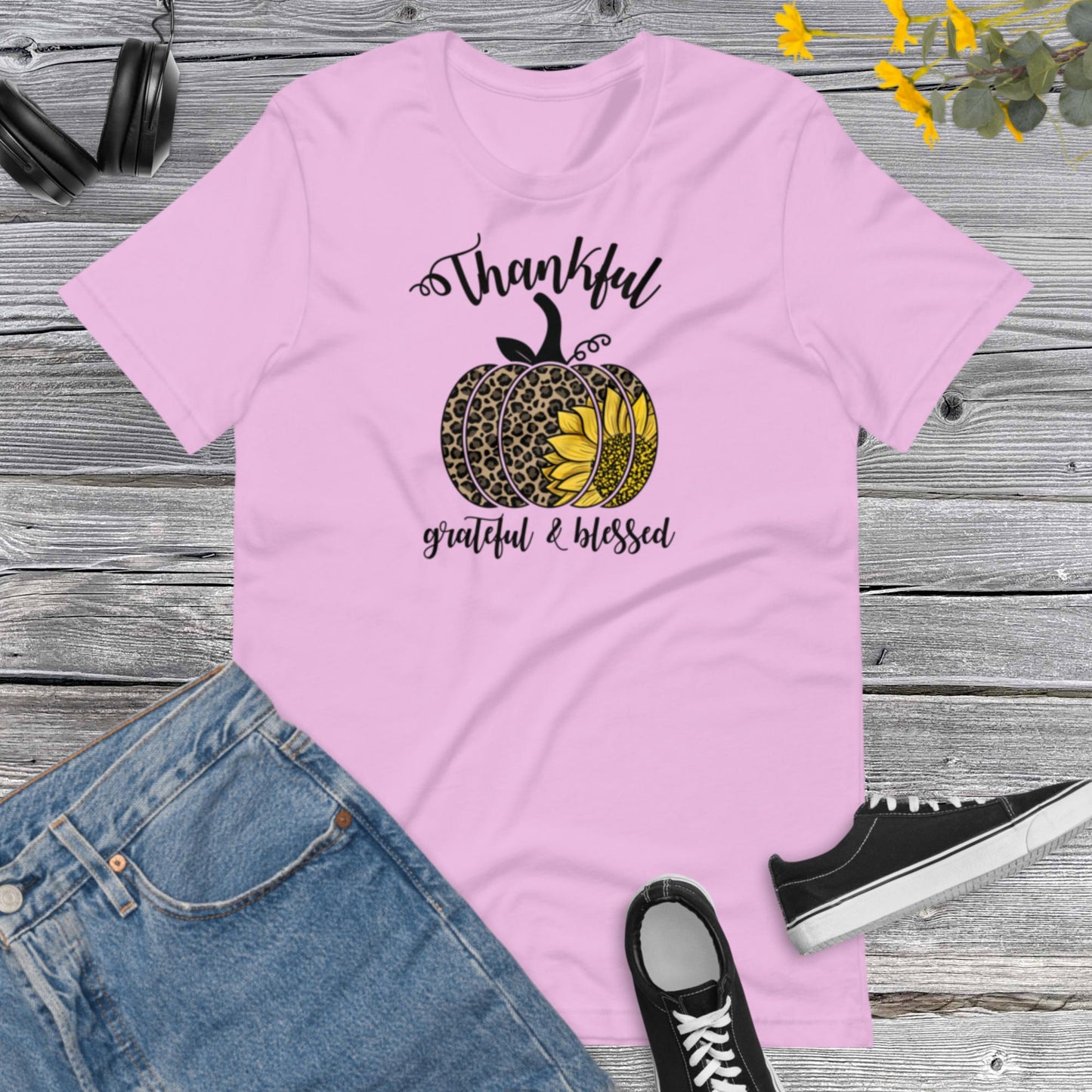 Thankful Grateful & Blessed Pumpkin Sunflower, Happy Fall Shirt, Leopard Pumpkin Shirt, Fall Shirt, Thanksgiving Gift Unisex t-shirt