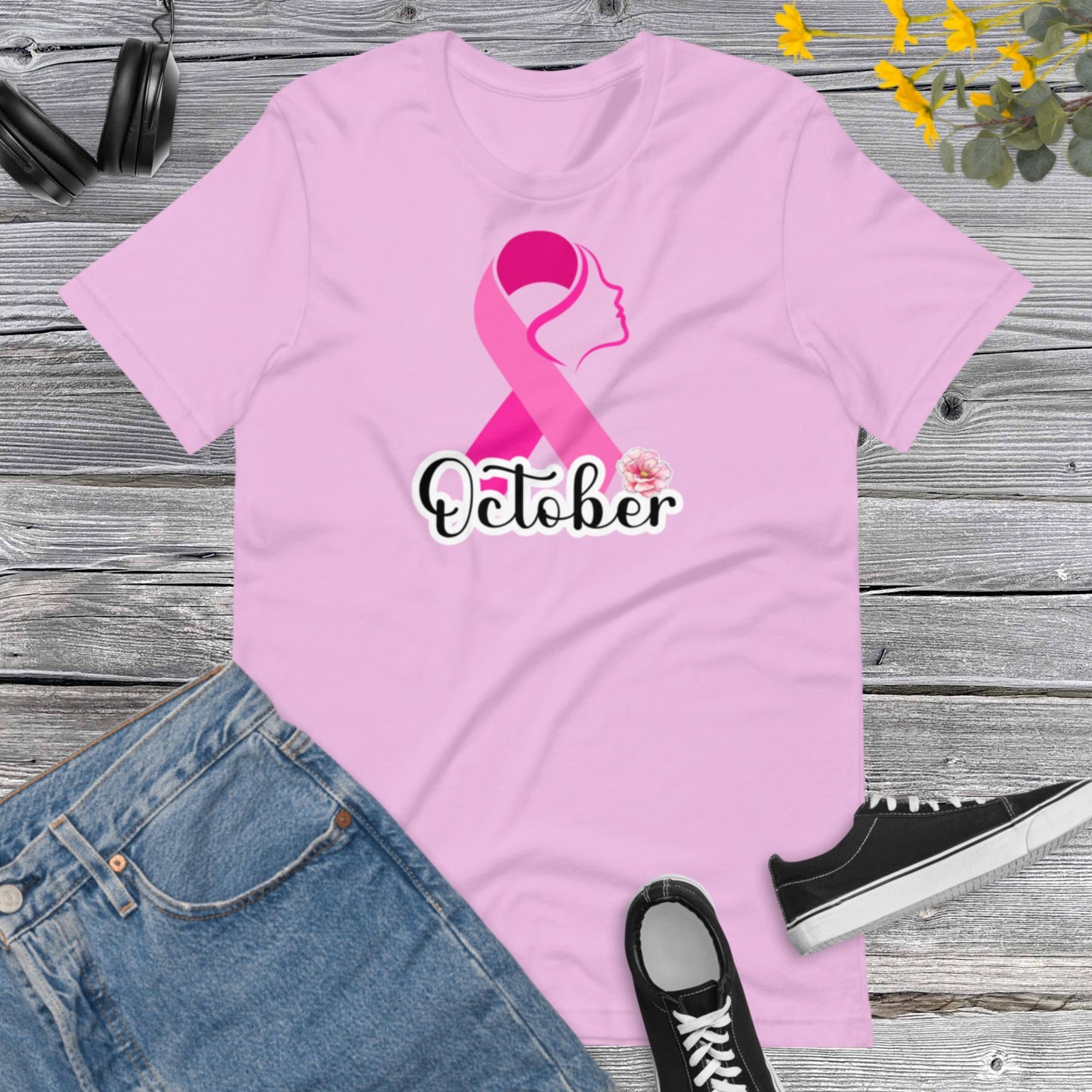 PinkOctober Breast Cancer, Motivational, Cancer Awareness, Woman Face in Pink Ribbon, Breast Cancer T-shirt, Cancer Awareness Unisex t-shirt