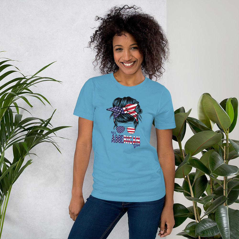 All American Girls, Mom Life, Bun Hair Sunglasses, Independence Day Shirt, Unisex t-shirt