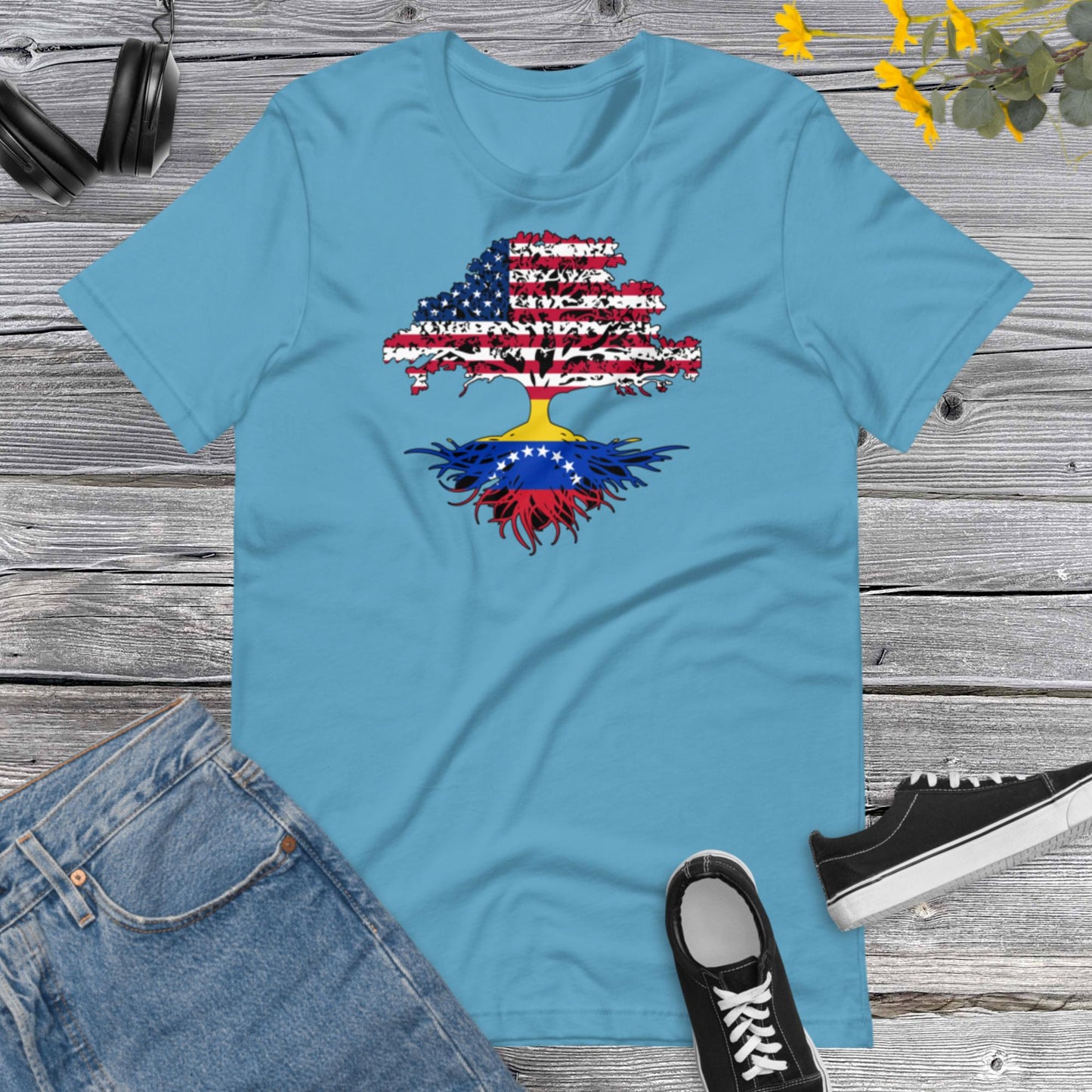 Beautiful Tree United States Venezuela Flags Countries Union, Venezuela en USA, Venezuelan born in USA Unisex t-shirt